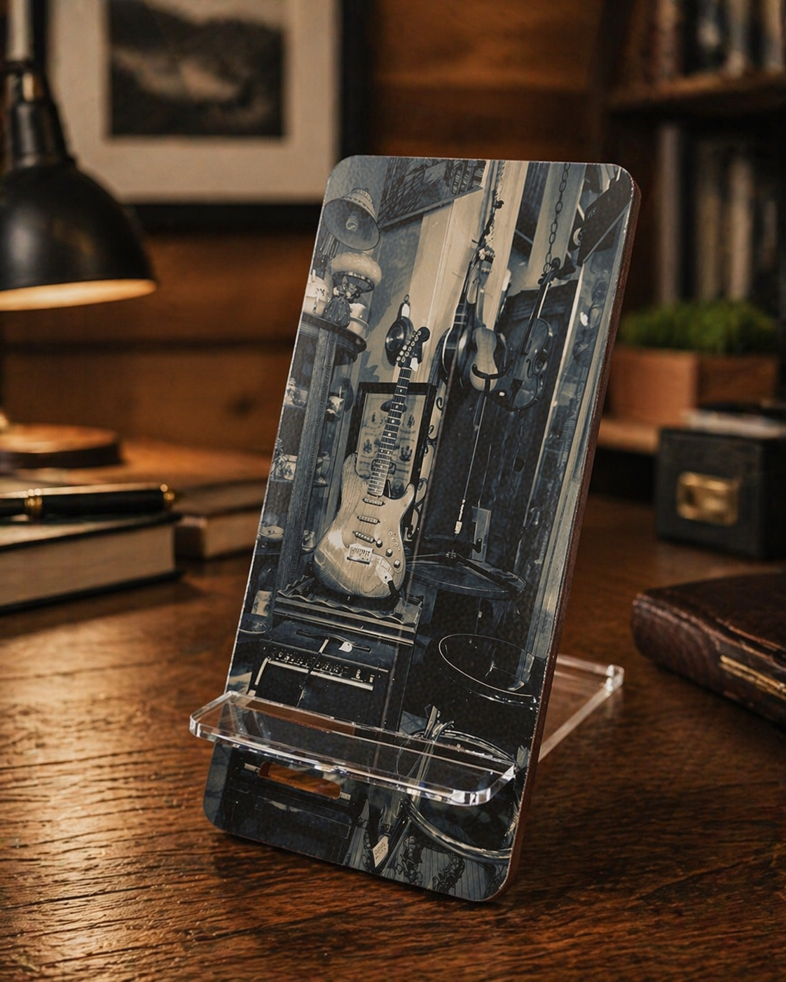 Vintage Electric Guitar Phone Stand, Retro Music Desk Phone Holder, Musician Gift