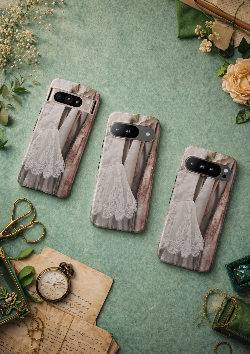 Vintage Lace Wedding Dress Tough Phone Case for iPhone, Samsung & Google Pixel, Romantic Cottagecore Bridal Cover