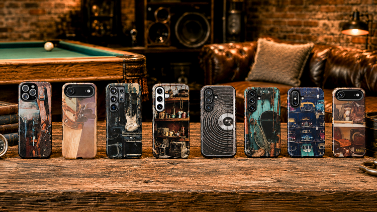 Eight vintage-inspired Father’s Day phone cases with nostalgic designs for dads, including guitars, baseball, fishing, cars, golf, radios, and Americana style.