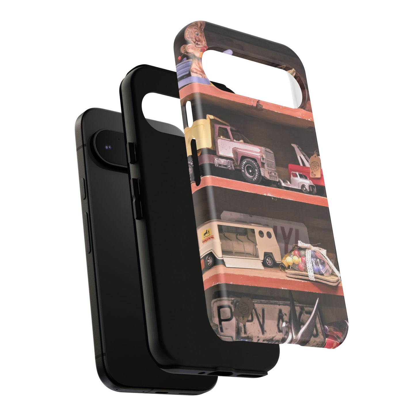 Vintage Toy Shelf Tough Phone Case, Nostalgic Collector Gift for iPhone, Samsung & Google Pixel