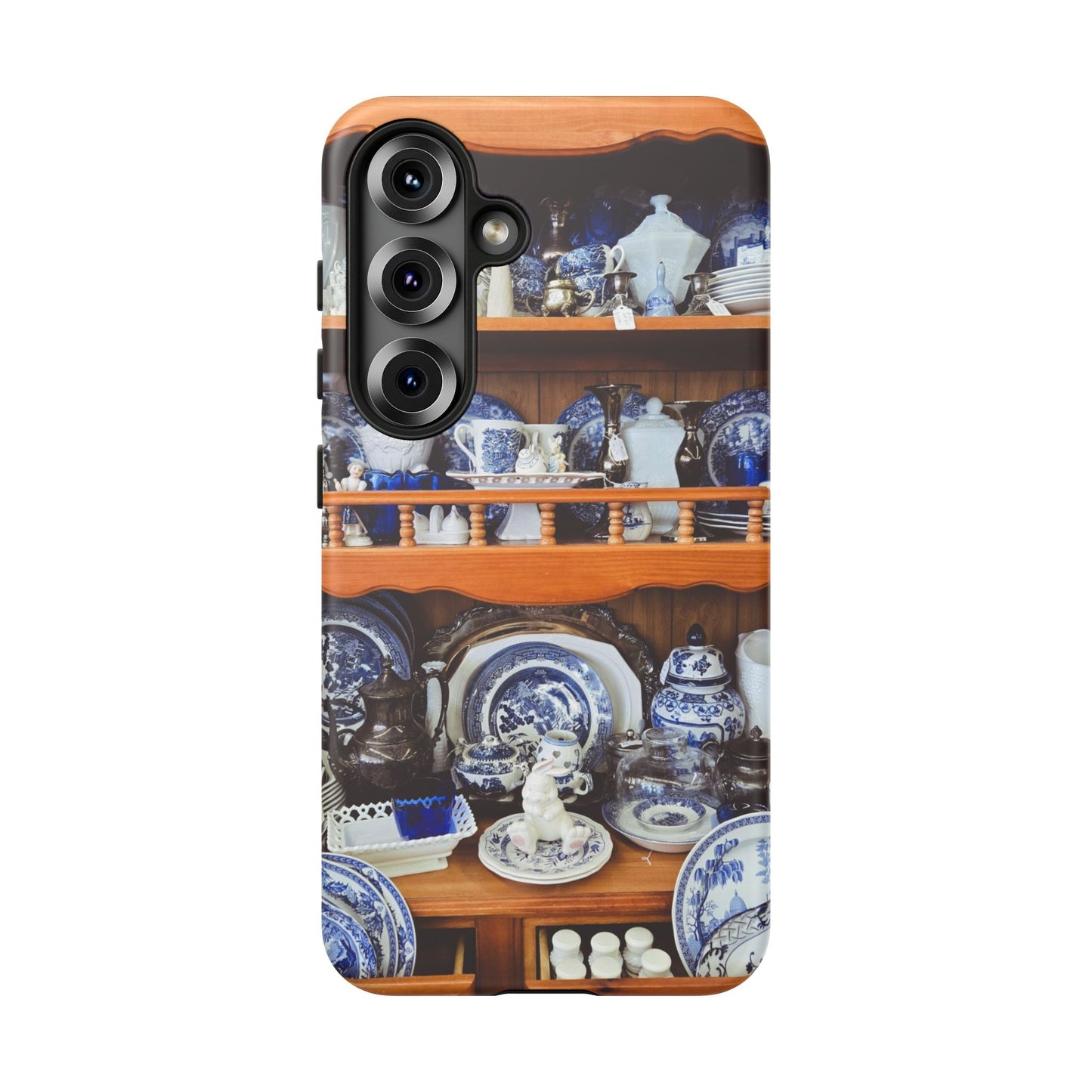 Blue & White China Tough Phone Case, Vintage Curio Shelf iPhone Samsung Google Pixel Cover