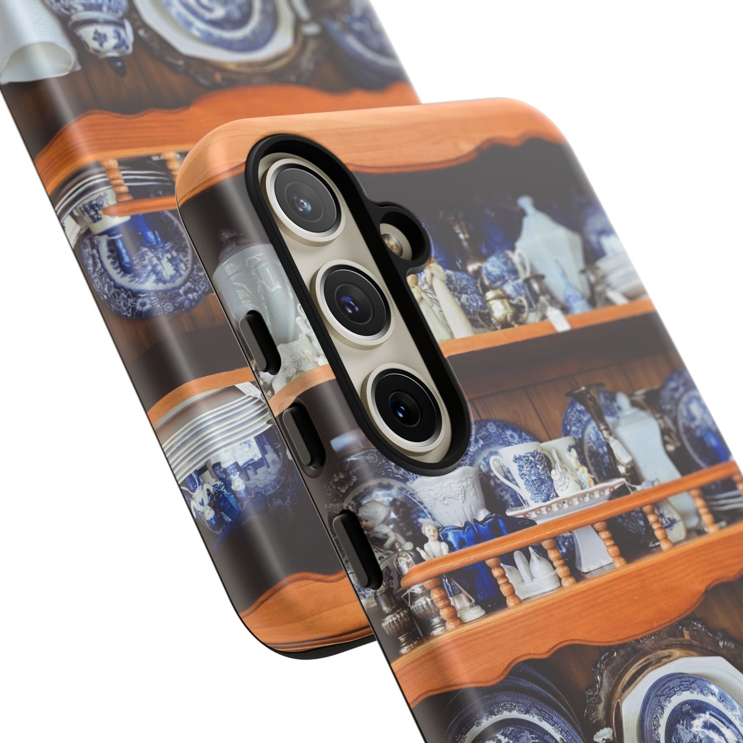 Blue & White China Tough Phone Case, Vintage Curio Shelf iPhone Samsung Google Pixel Cover