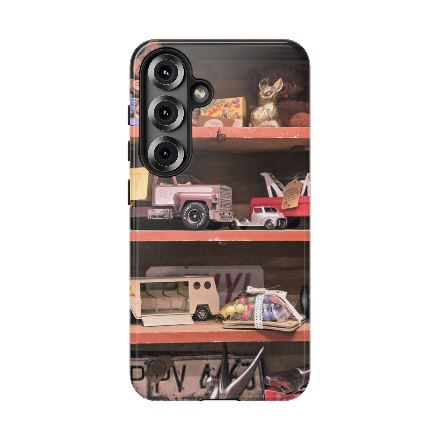 Vintage Toy Shelf Tough Phone Case, Nostalgic Collector Gift for iPhone, Samsung & Google Pixel