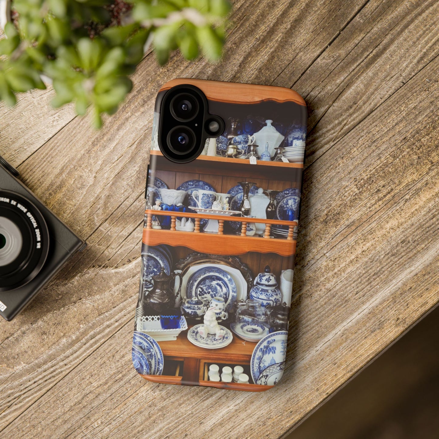 Blue & White China Tough Phone Case, Vintage Curio Shelf iPhone Samsung Google Pixel Cover