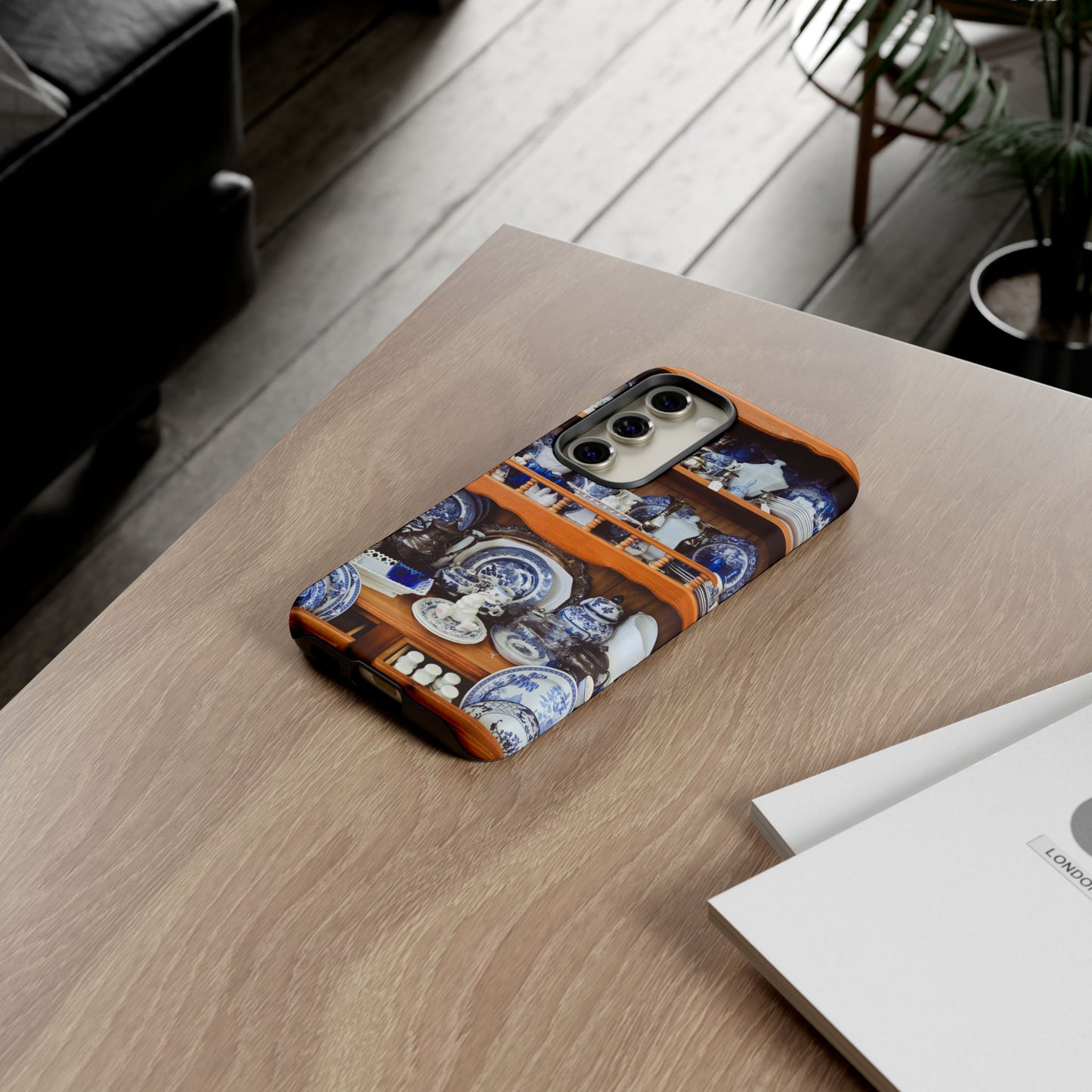 Blue & White China Tough Phone Case, Vintage Curio Shelf iPhone Samsung Google Pixel Cover