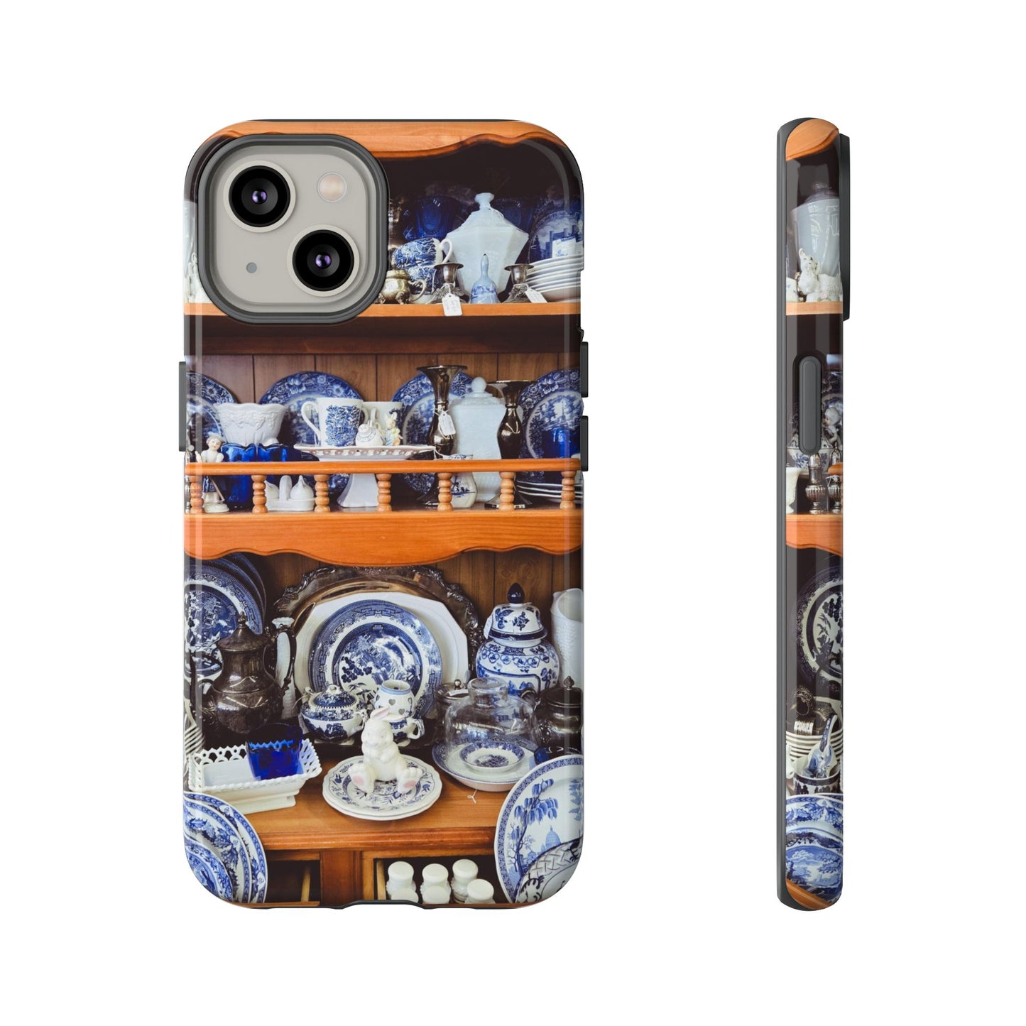 Blue & White China Tough Phone Case, Vintage Curio Shelf iPhone Samsung Google Pixel Cover