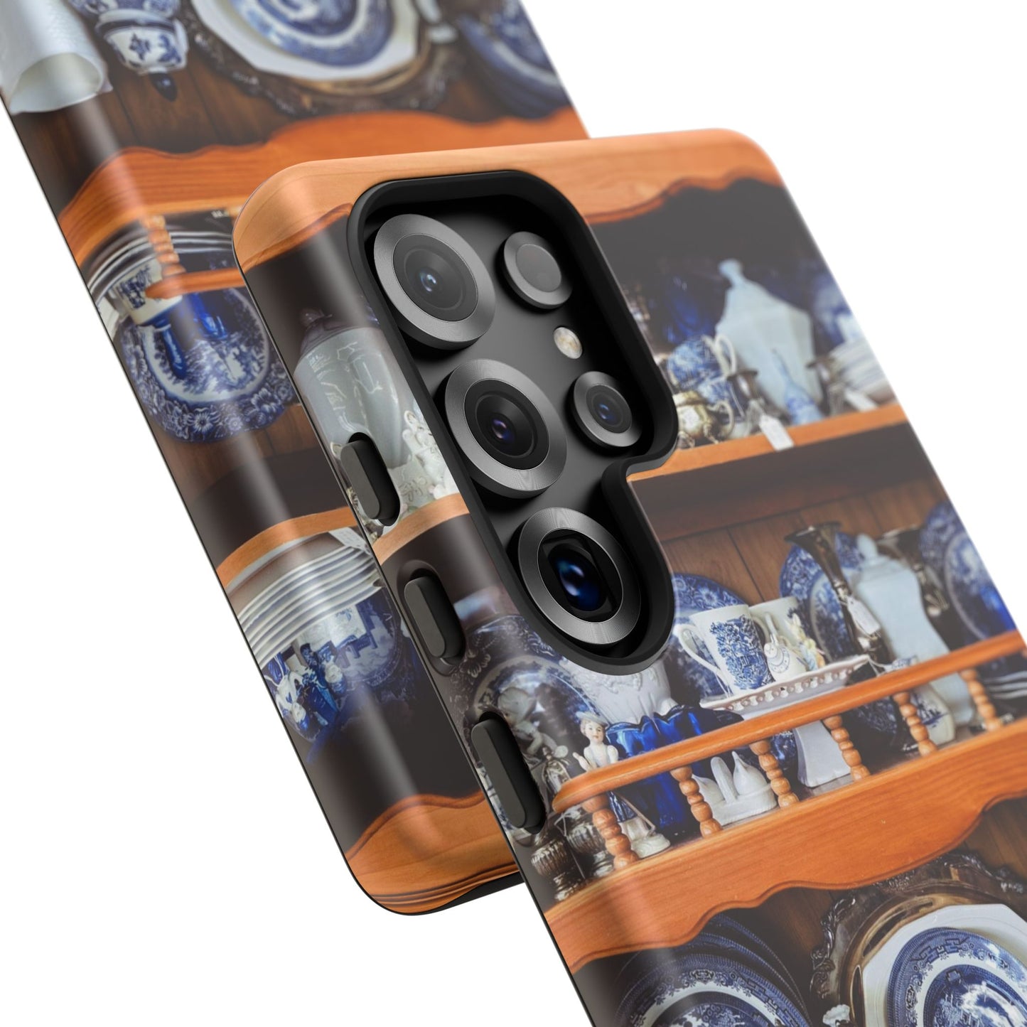 Blue & White China Tough Phone Case, Vintage Curio Shelf iPhone Samsung Google Pixel Cover