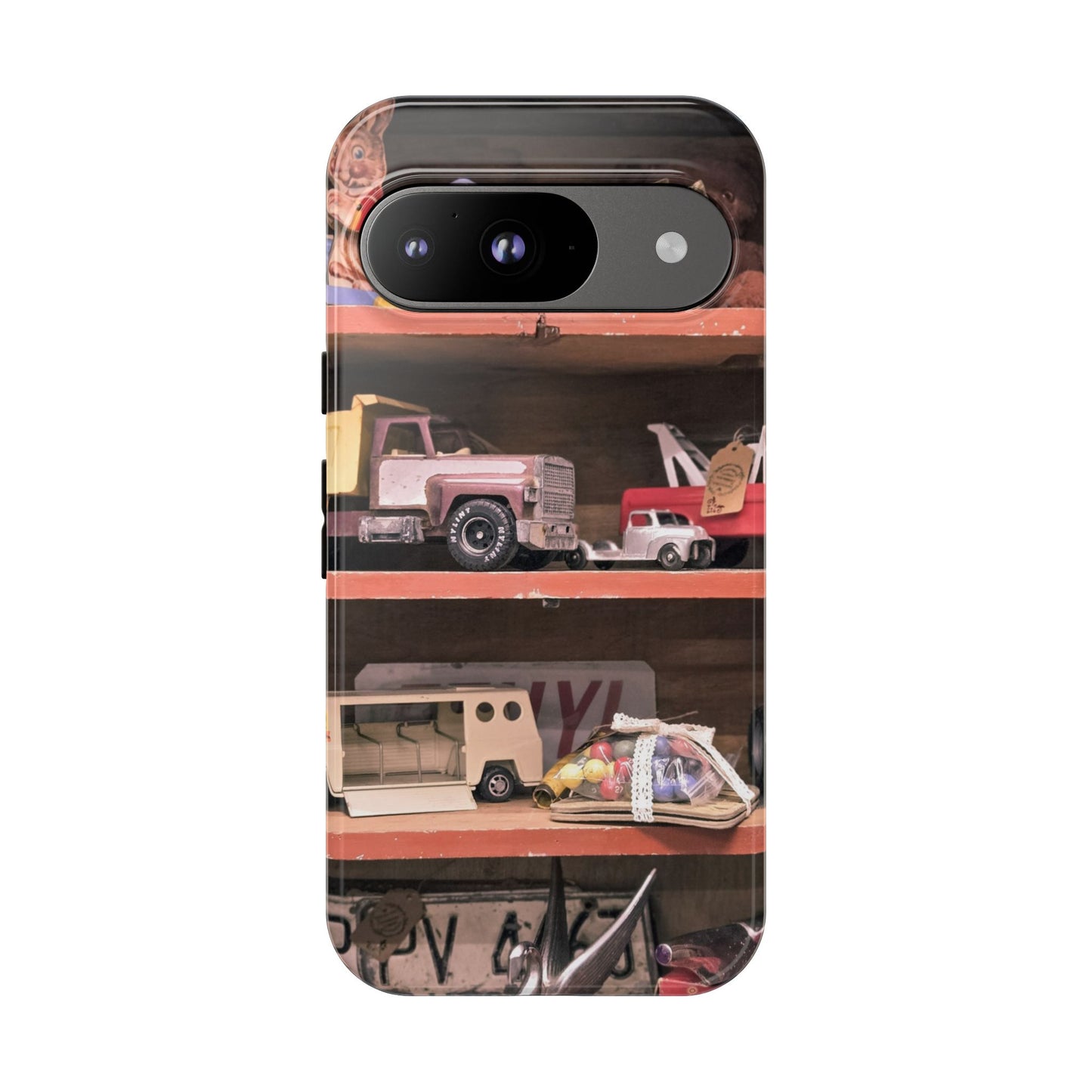 Vintage Toy Shelf Tough Phone Case, Nostalgic Collector Gift for iPhone, Samsung & Google Pixel