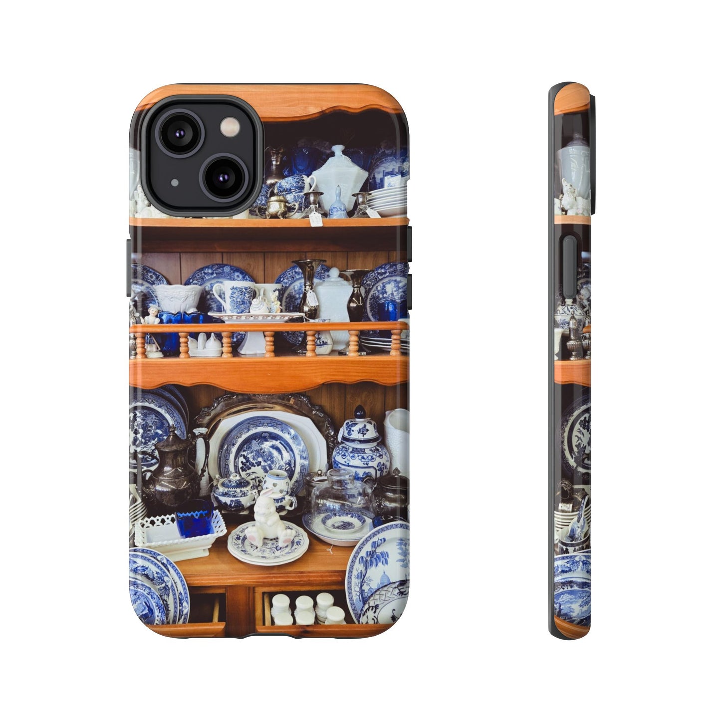 Blue & White China Tough Phone Case, Vintage Curio Shelf iPhone Samsung Google Pixel Cover