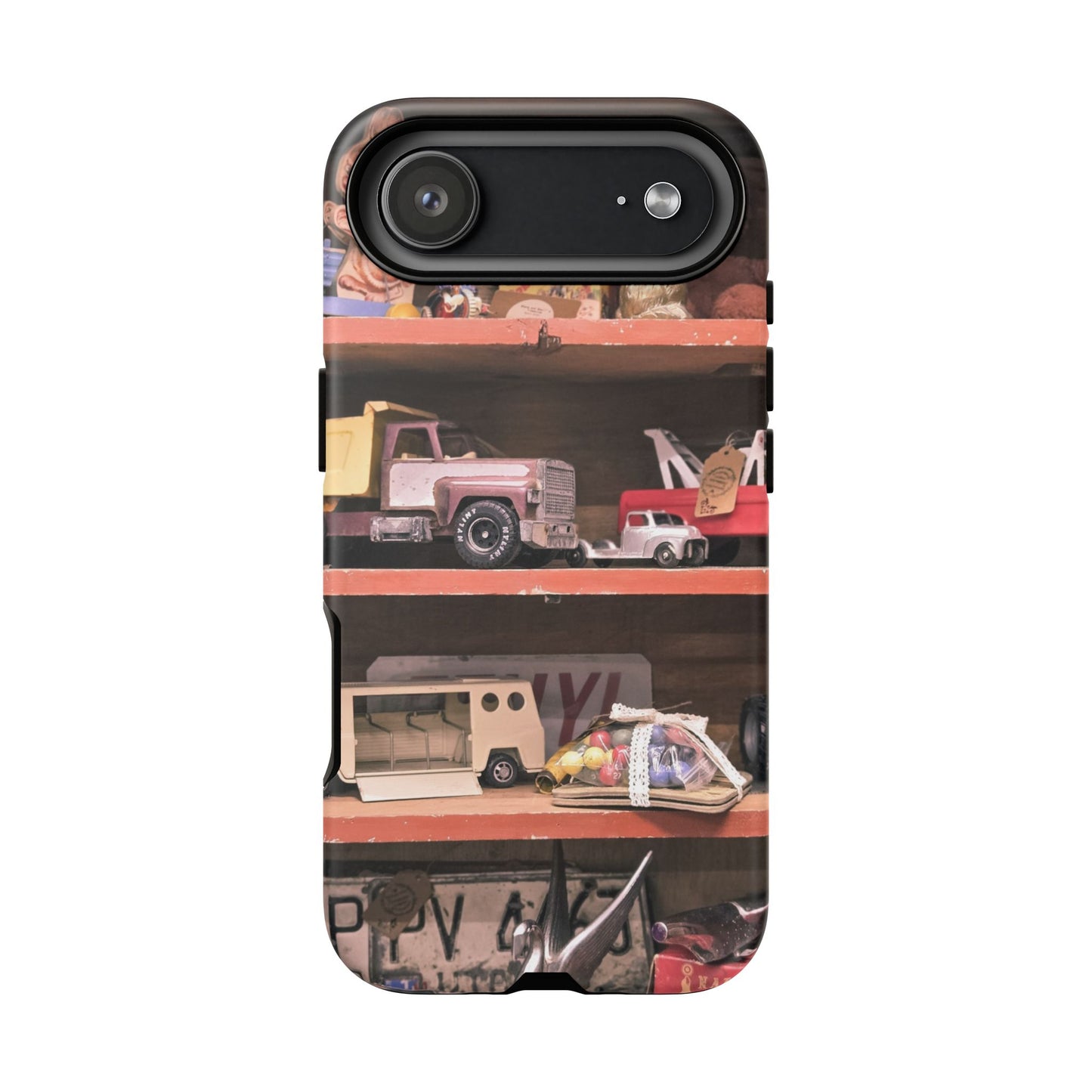 Vintage Toy Shelf Tough Phone Case, Nostalgic Collector Gift for iPhone, Samsung & Google Pixel