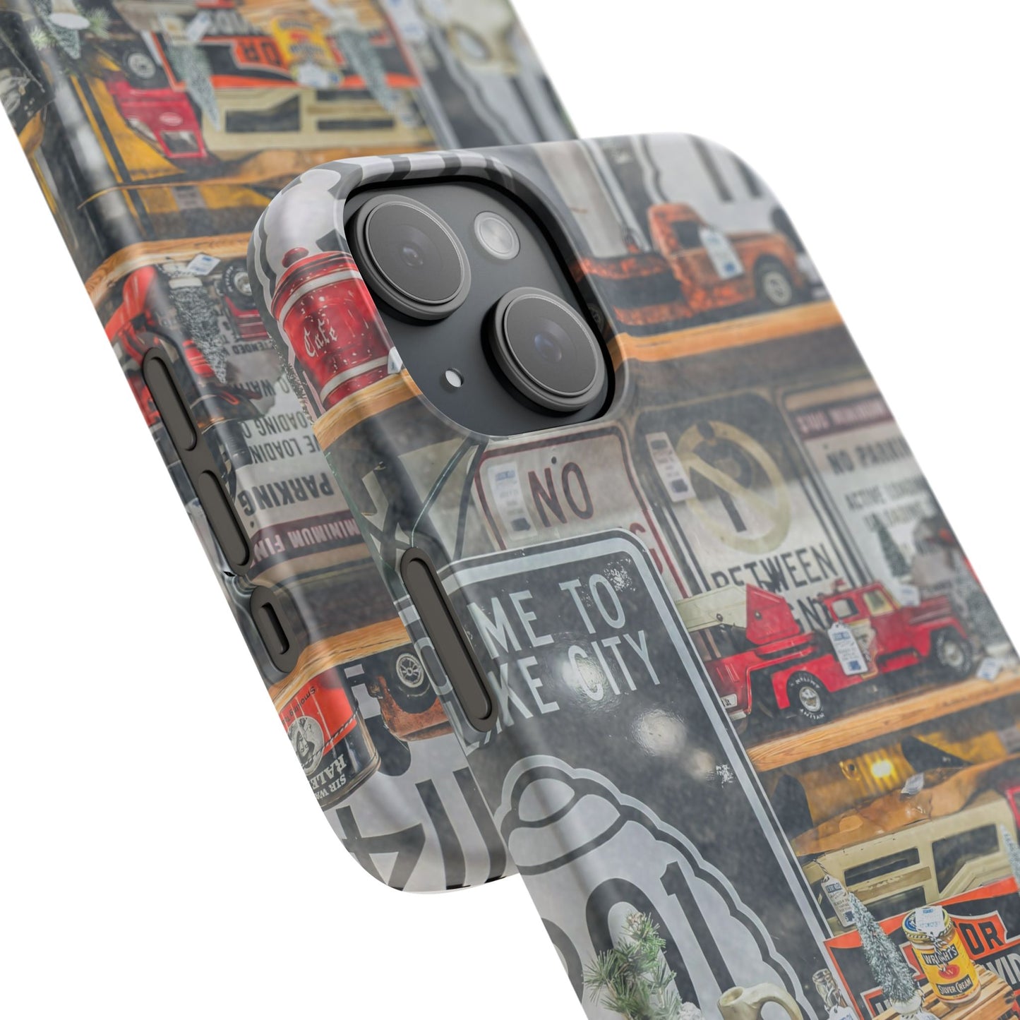 Vintage Toy Fire Truck Snap Case | Retro Truck Phone Case, Road Sign Collage