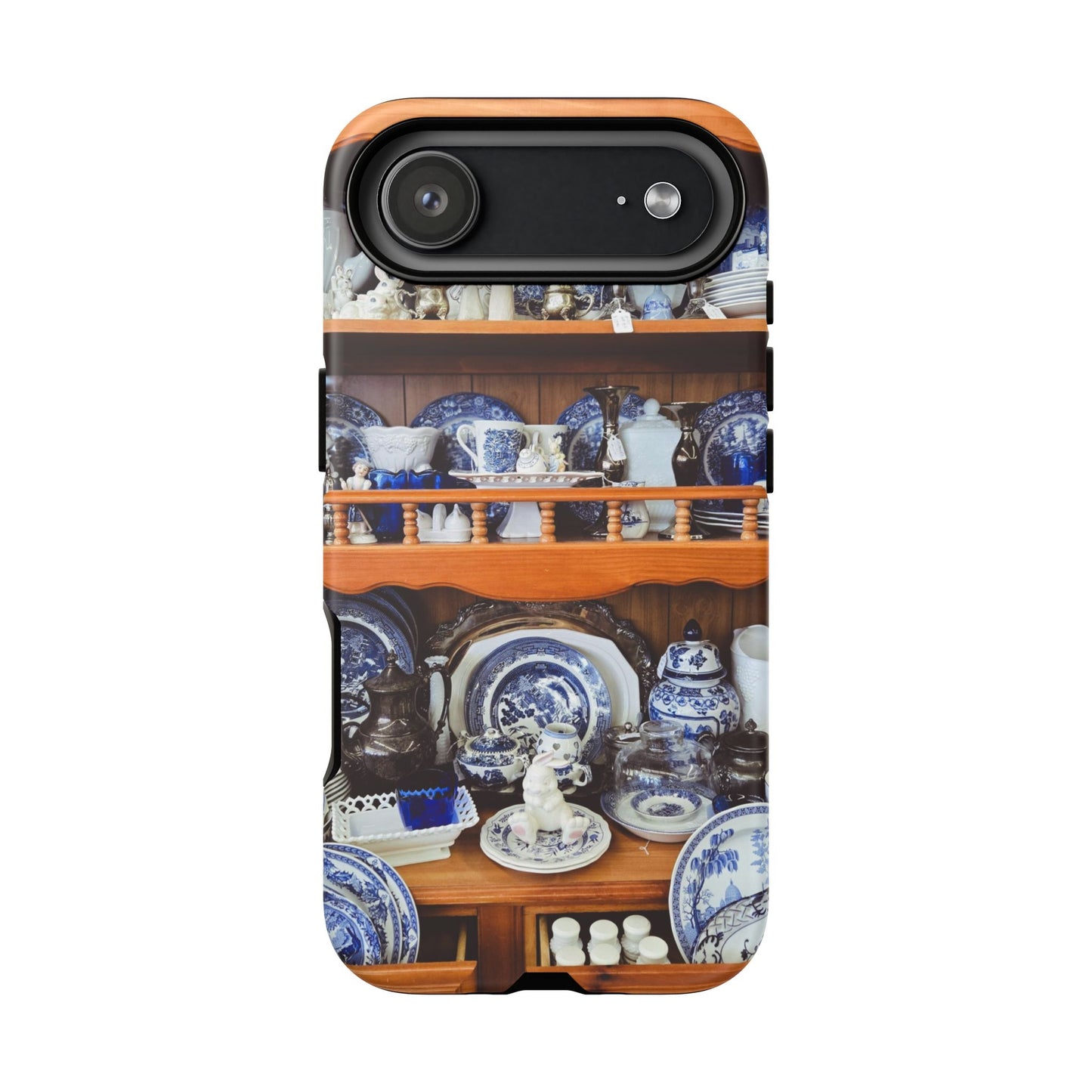 Blue & White China Tough Phone Case, Vintage Curio Shelf iPhone Samsung Google Pixel Cover