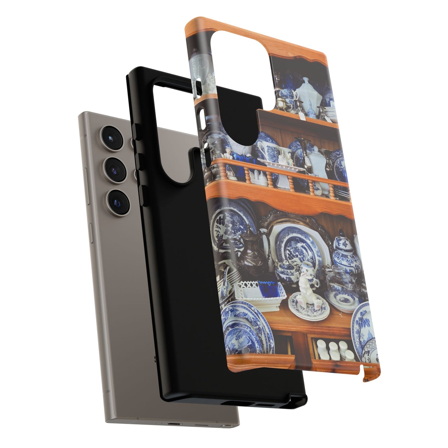 Blue & White China Tough Phone Case, Vintage Curio Shelf iPhone Samsung Google Pixel Cover