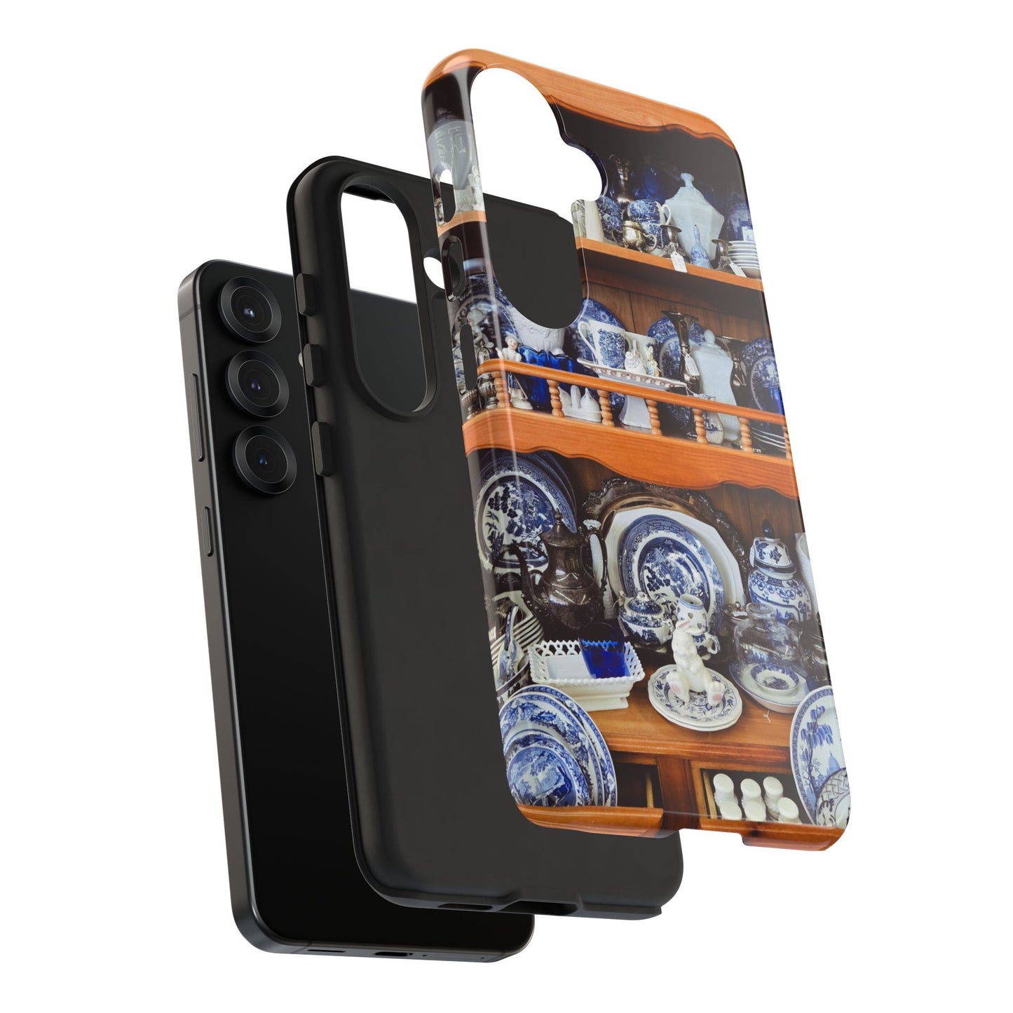 Blue & White China Tough Phone Case, Vintage Curio Shelf iPhone Samsung Google Pixel Cover