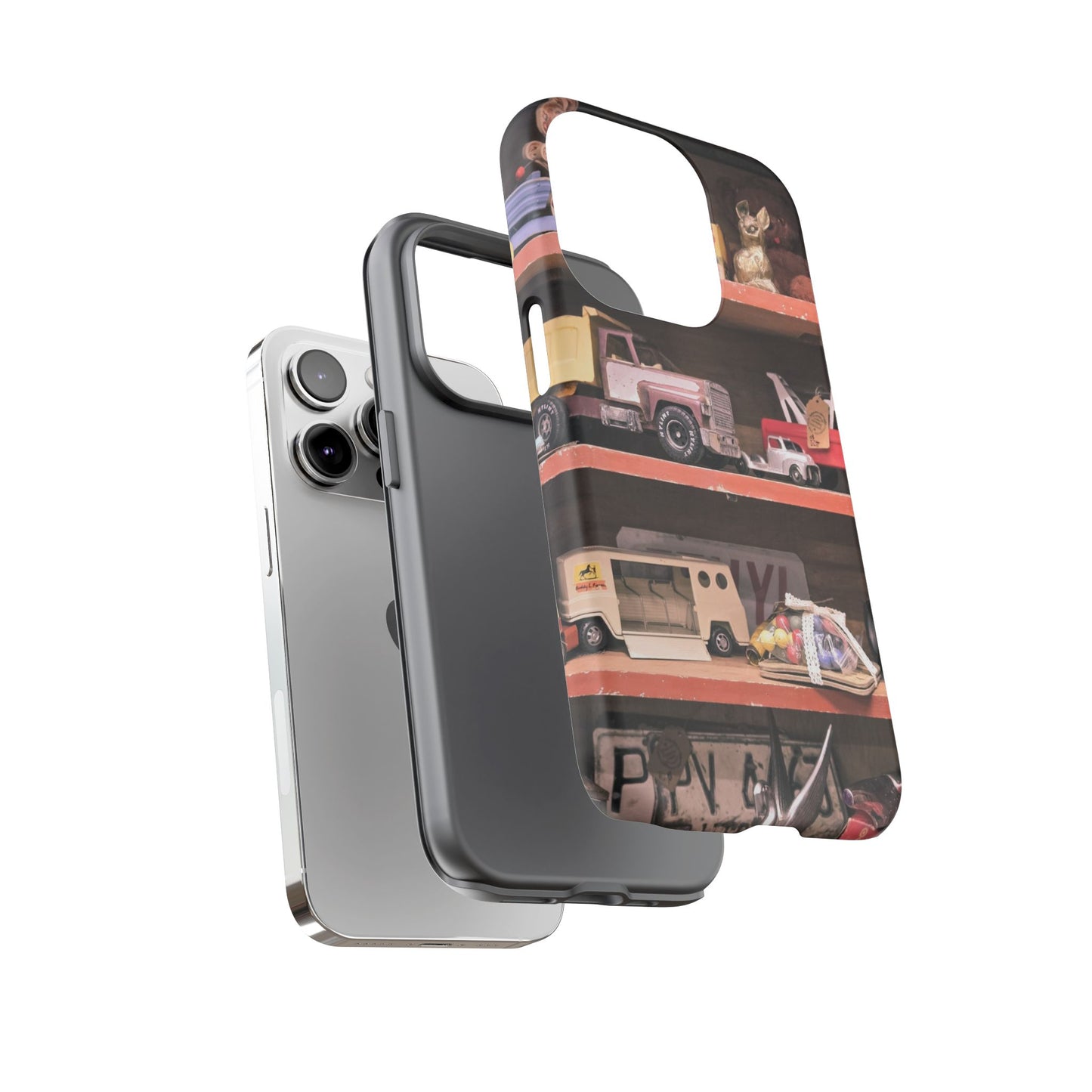 Vintage Toy Shelf Tough Phone Case, Nostalgic Collector Gift for iPhone, Samsung & Google Pixel