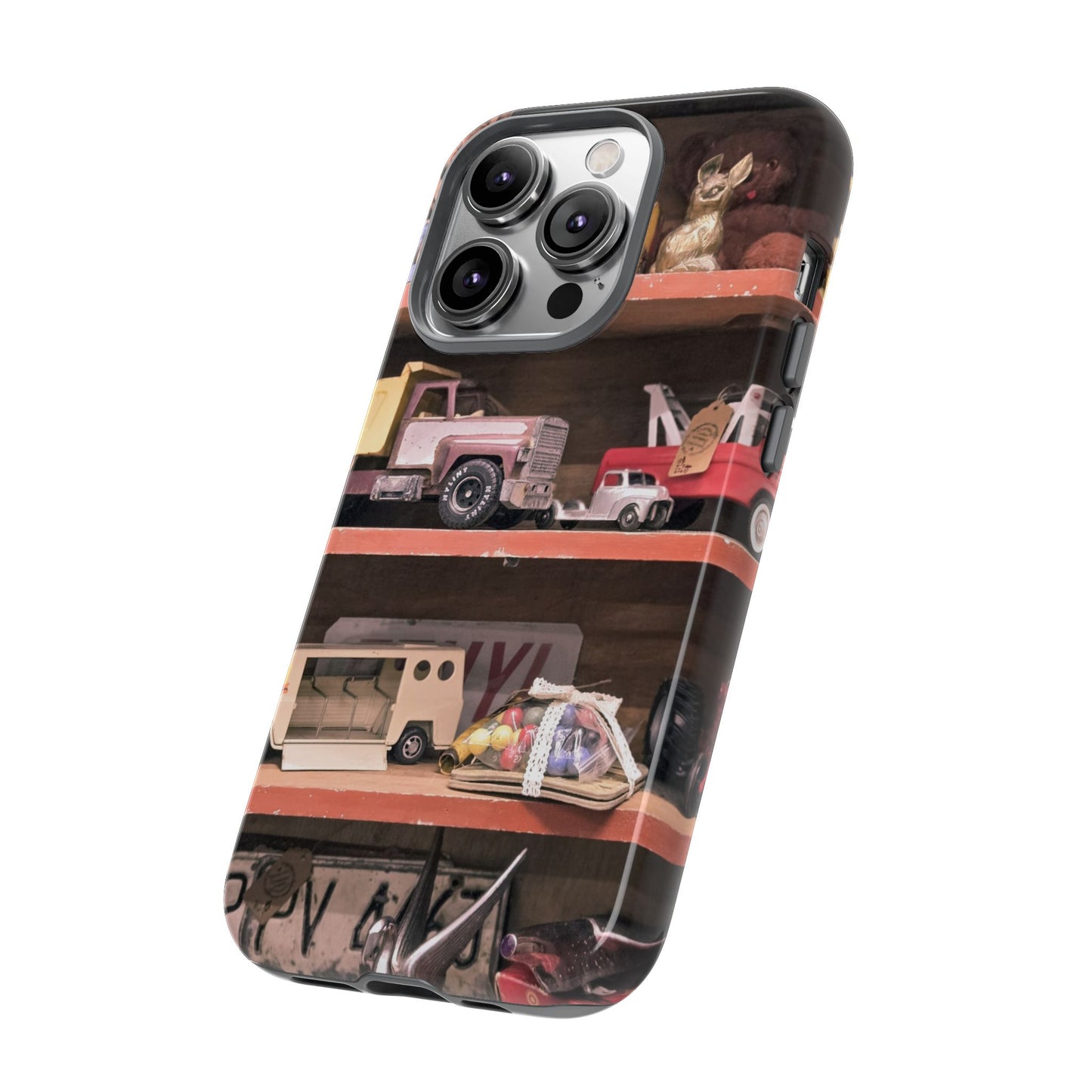 Vintage Toy Shelf Tough Phone Case, Nostalgic Collector Gift for iPhone, Samsung & Google Pixel