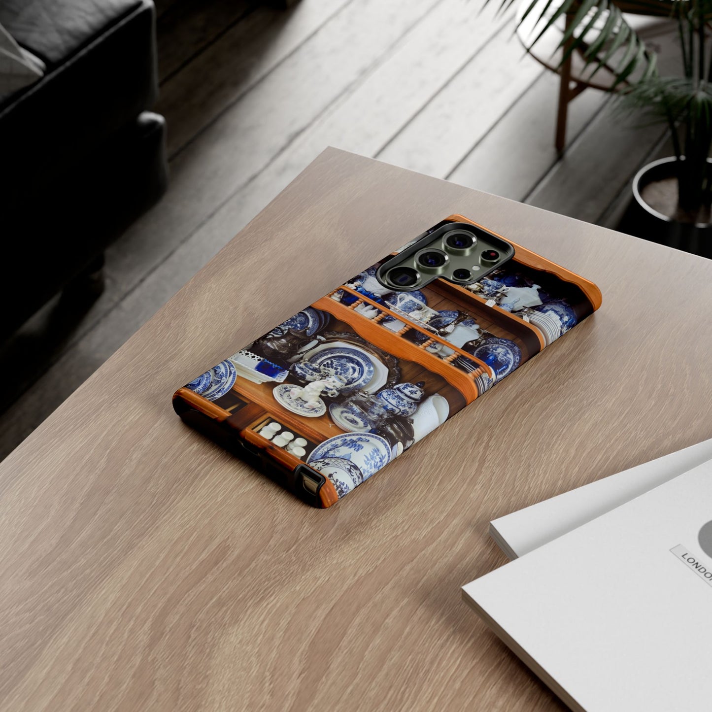 Blue & White China Tough Phone Case, Vintage Curio Shelf iPhone Samsung Google Pixel Cover