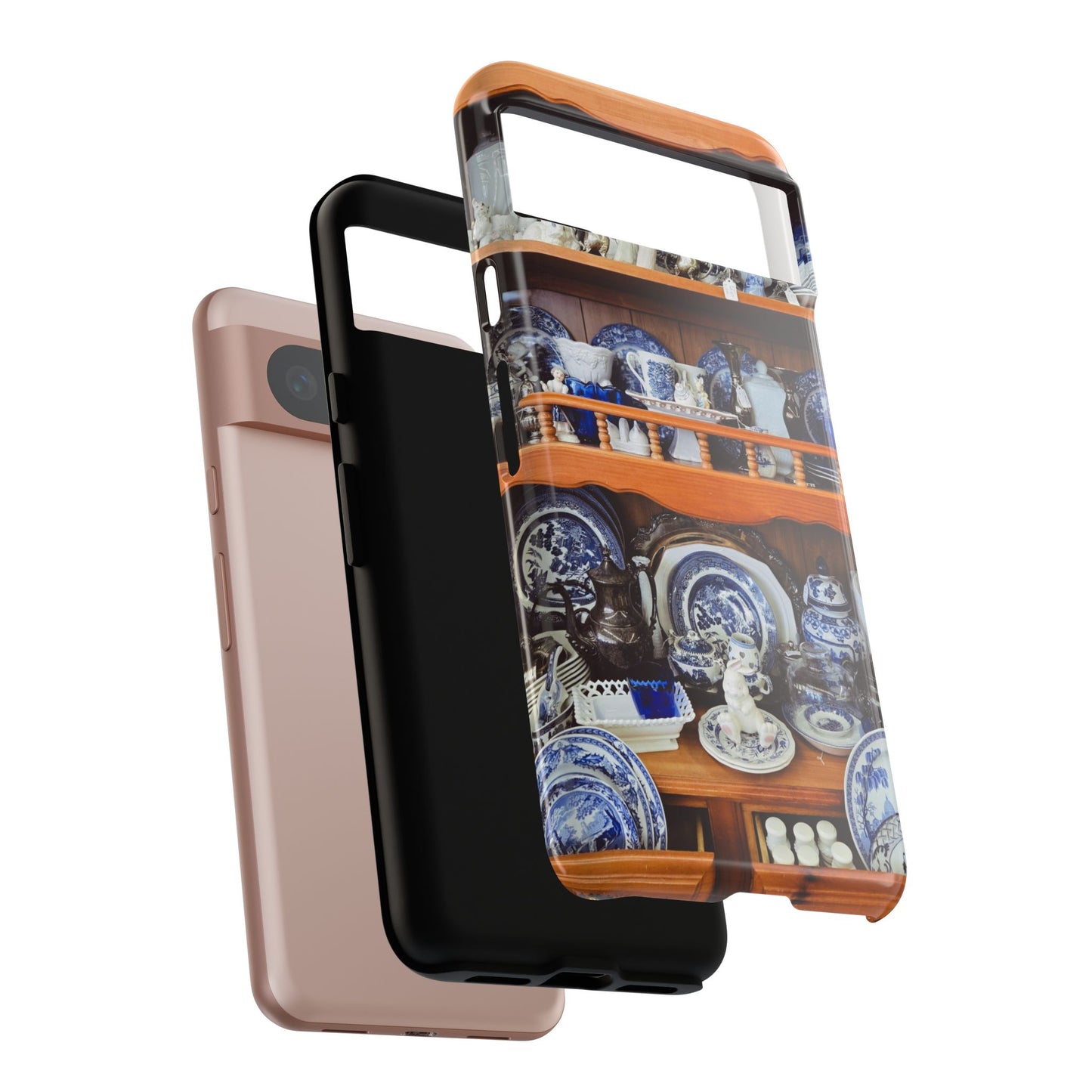 Blue & White China Tough Phone Case, Vintage Curio Shelf iPhone Samsung Google Pixel Cover