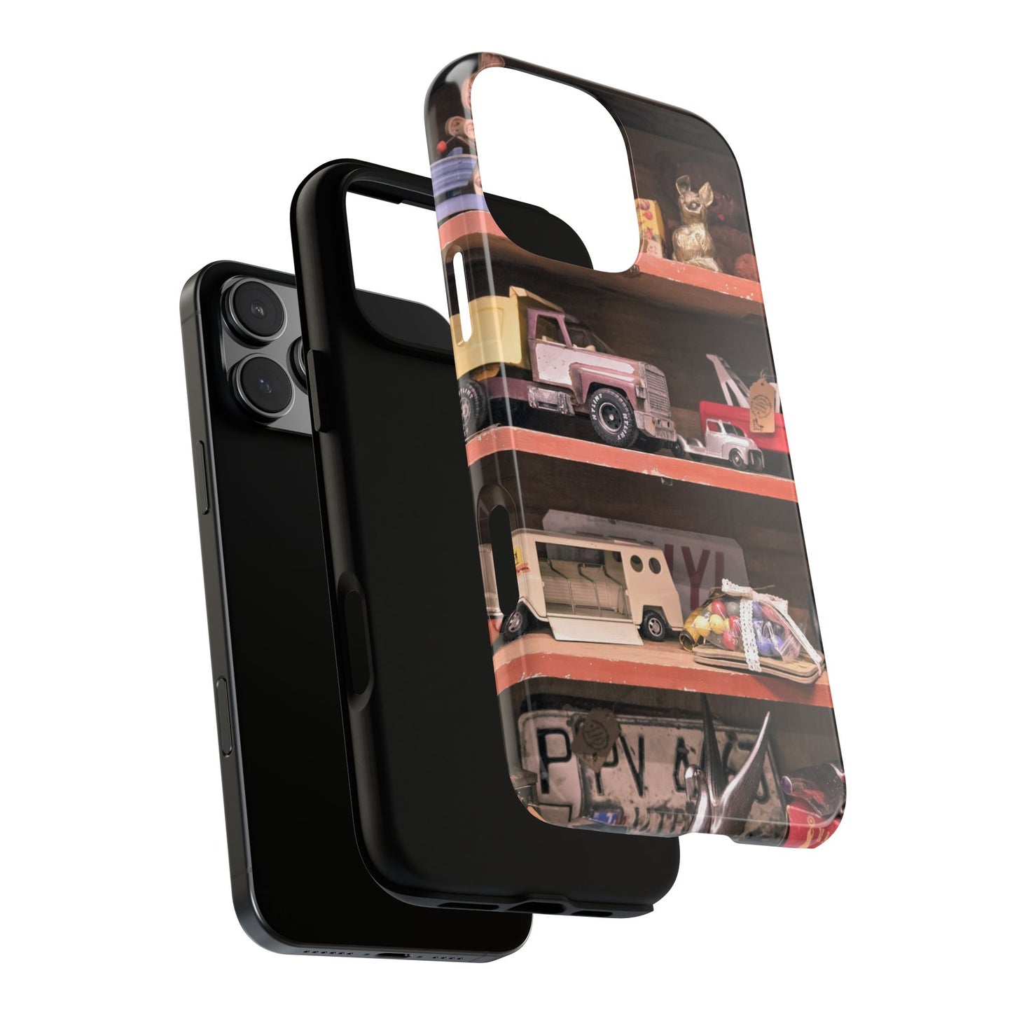 Vintage Toy Shelf Tough Phone Case, Nostalgic Collector Gift for iPhone, Samsung & Google Pixel