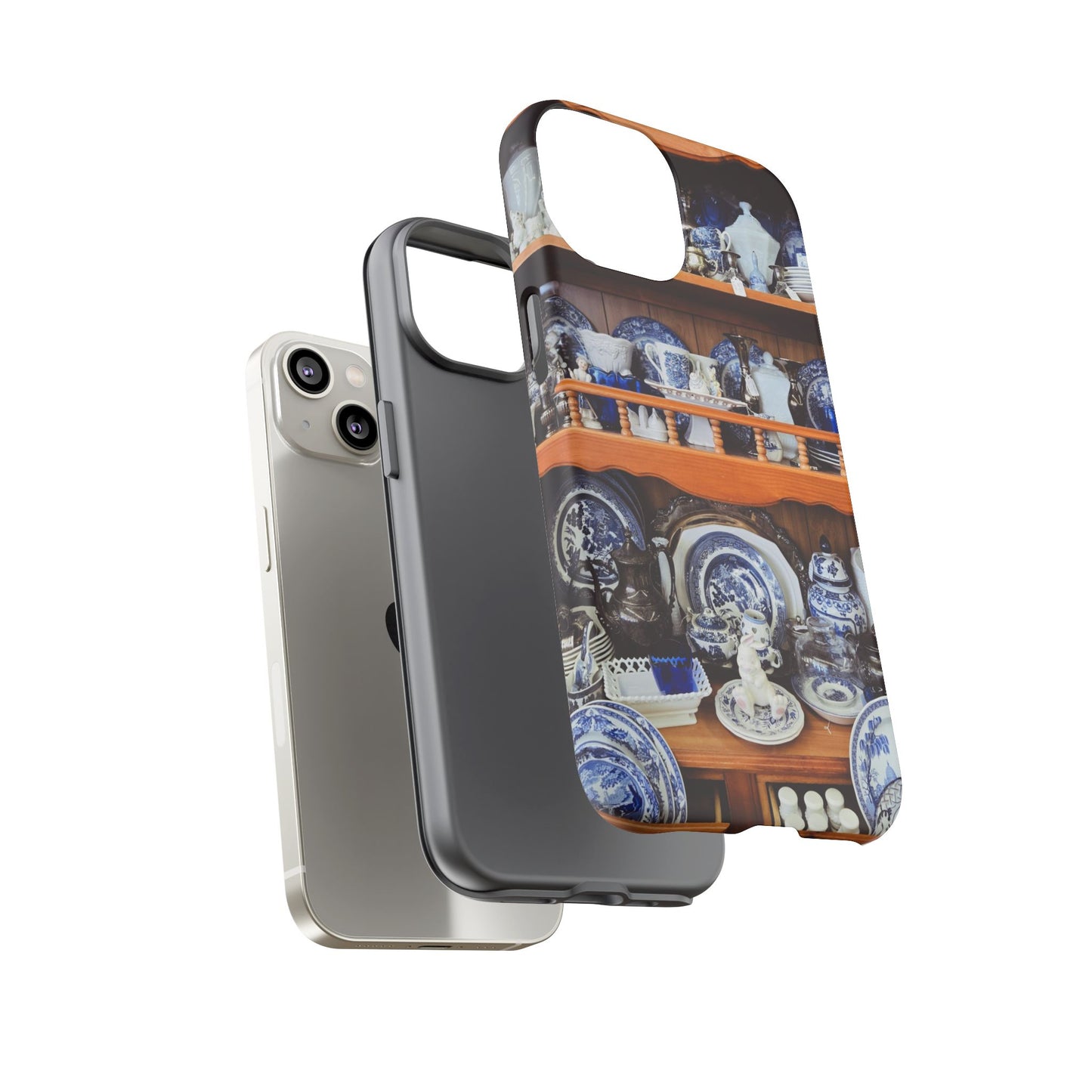Blue & White China Tough Phone Case, Vintage Curio Shelf iPhone Samsung Google Pixel Cover