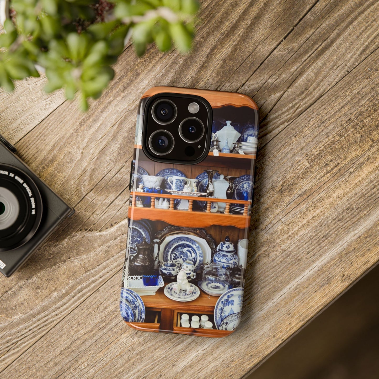 Blue & White China Tough Phone Case, Vintage Curio Shelf iPhone Samsung Google Pixel Cover