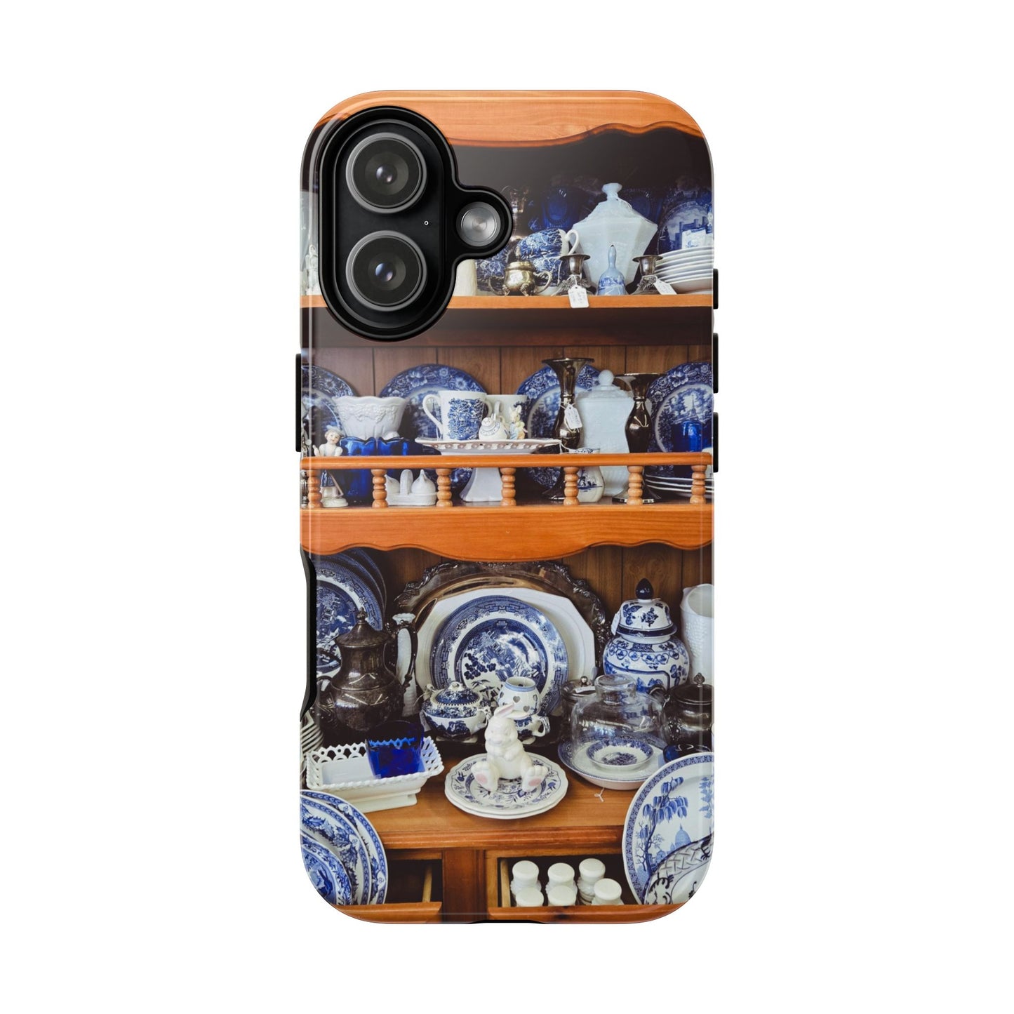 Blue & White China Tough Phone Case, Vintage Curio Shelf iPhone Samsung Google Pixel Cover