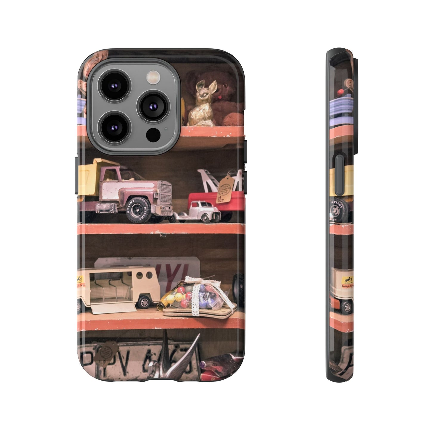 Vintage Toy Shelf Tough Phone Case, Nostalgic Collector Gift for iPhone, Samsung & Google Pixel