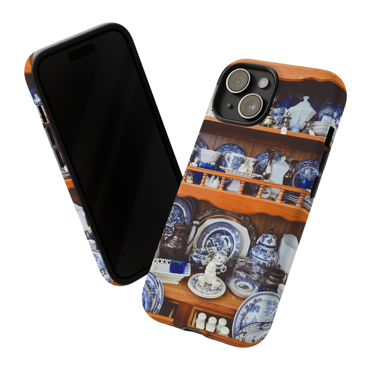 Blue & White China Tough Phone Case, Vintage Curio Shelf iPhone Samsung Google Pixel Cover