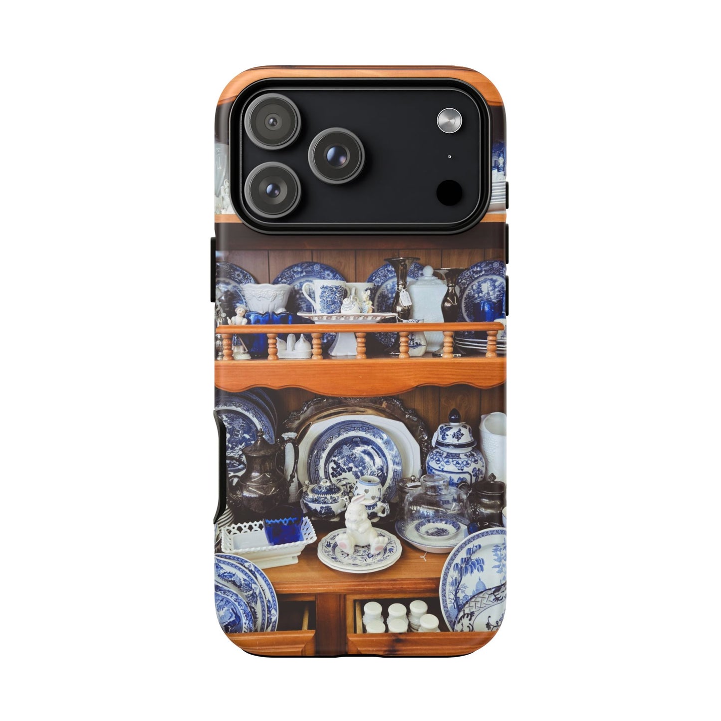 Blue & White China Tough Phone Case, Vintage Curio Shelf iPhone Samsung Google Pixel Cover