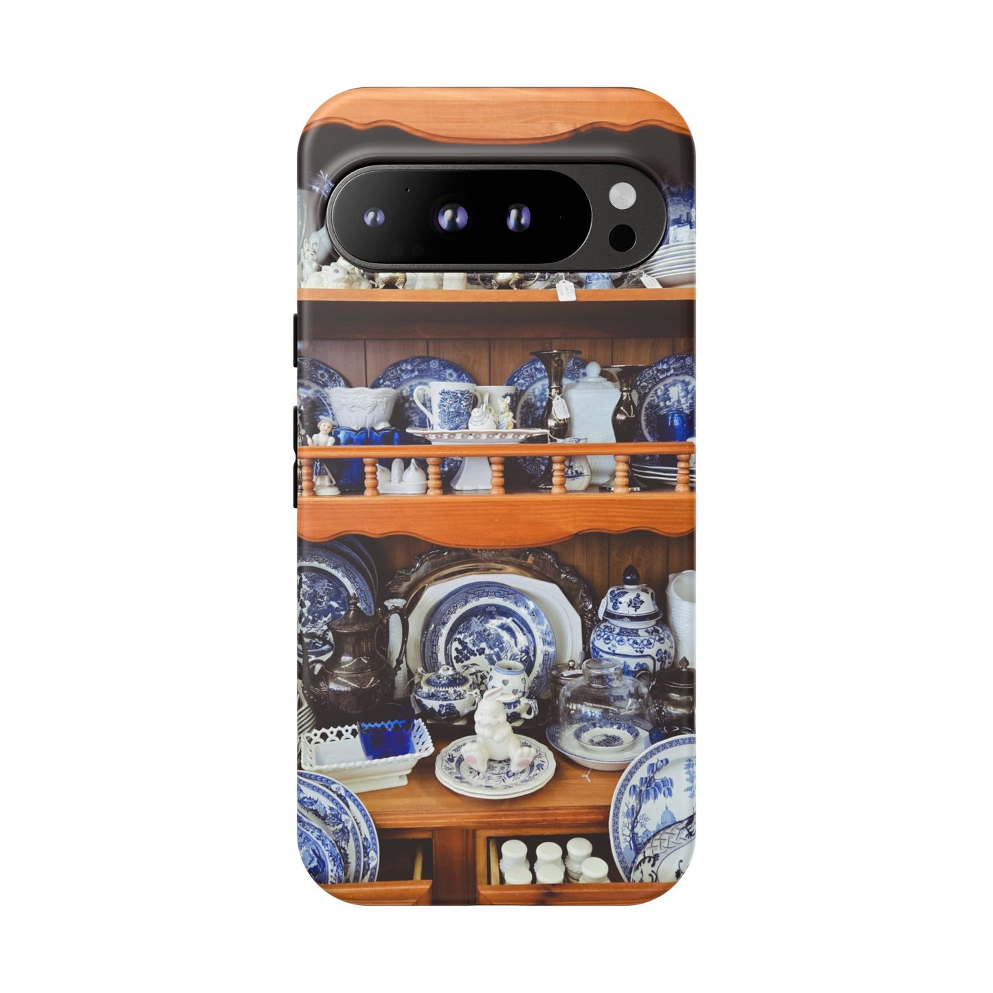 Blue & White China Tough Phone Case, Vintage Curio Shelf iPhone Samsung Google Pixel Cover