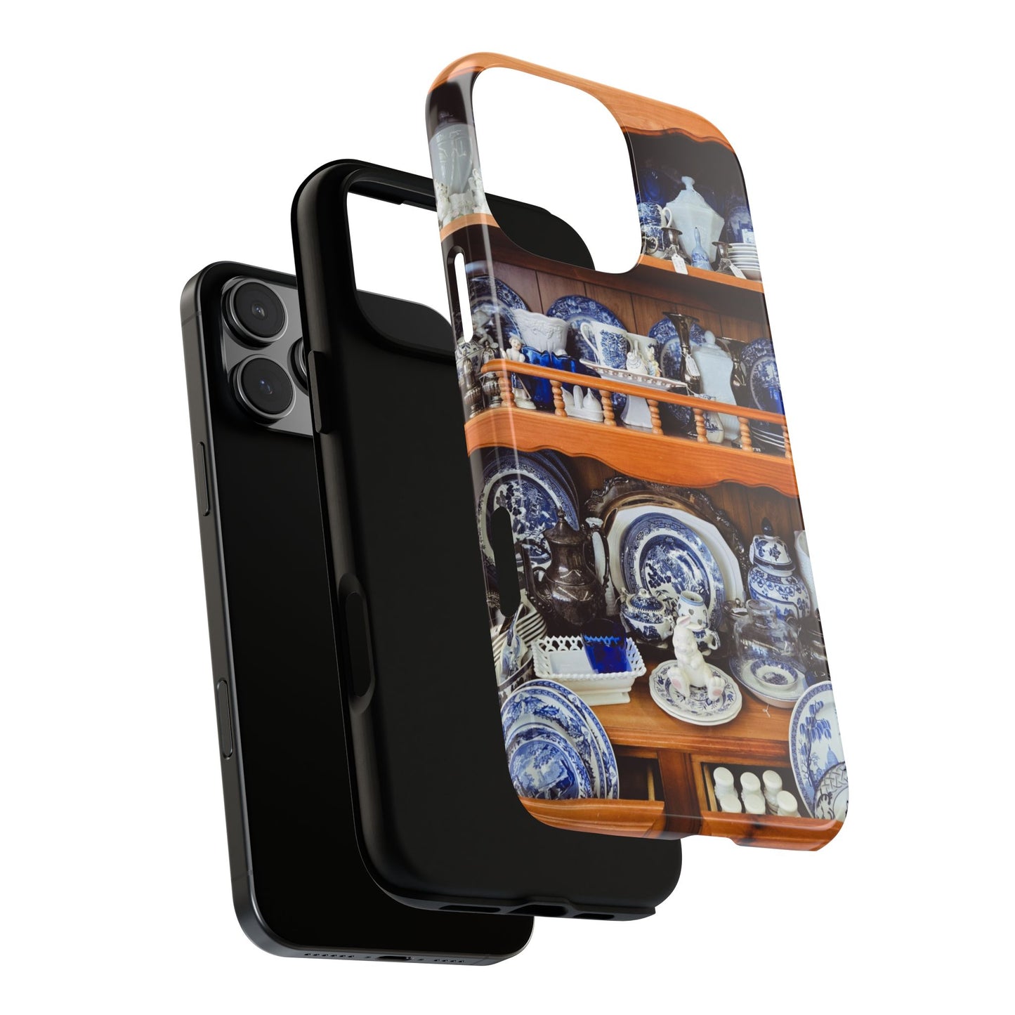 Blue & White China Tough Phone Case, Vintage Curio Shelf iPhone Samsung Google Pixel Cover