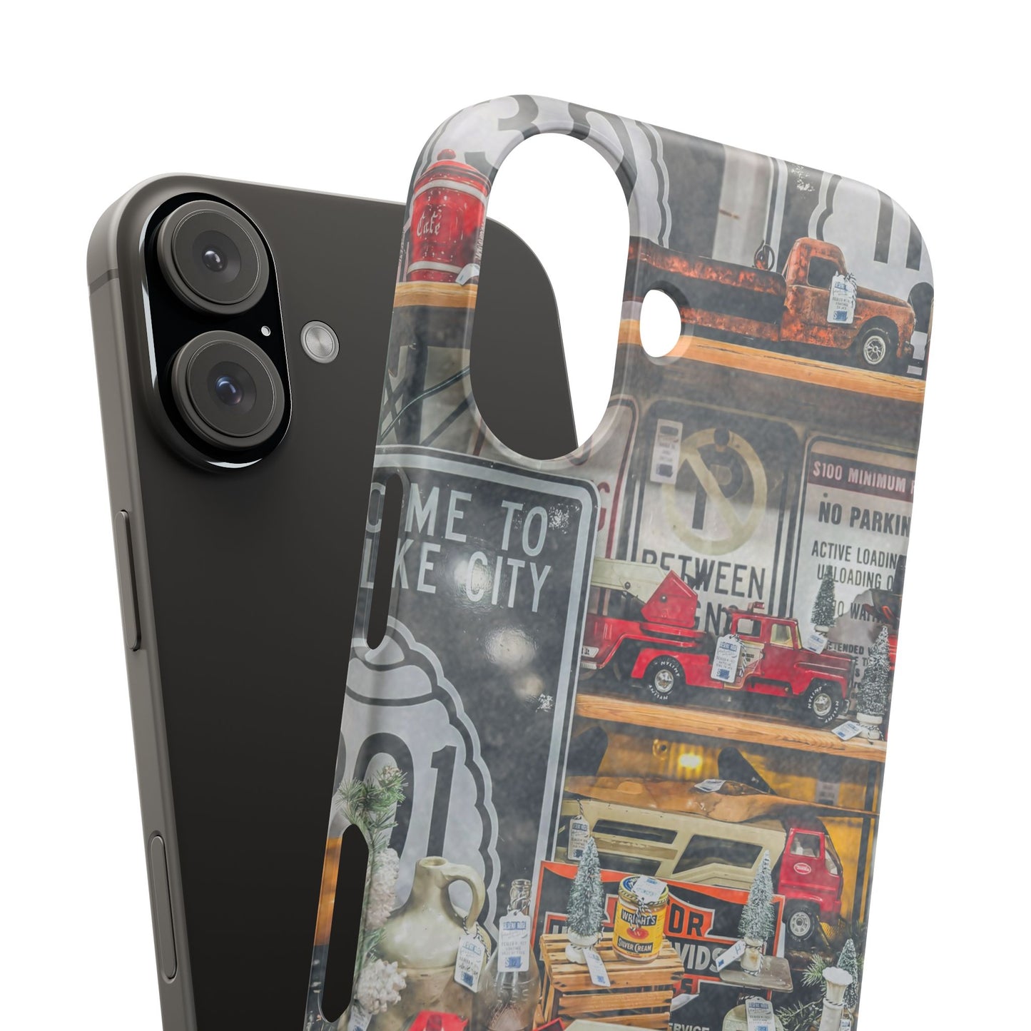 Vintage Toy Fire Truck Snap Case | Retro Truck Phone Case, Road Sign Collage