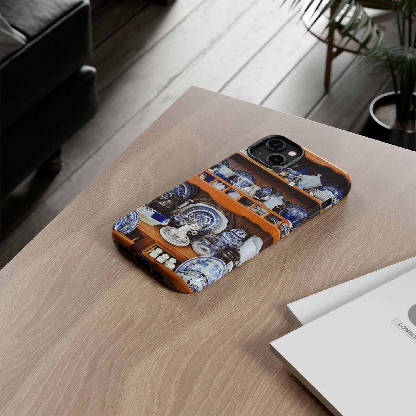 Blue & White China Tough Phone Case, Vintage Curio Shelf iPhone Samsung Google Pixel Cover