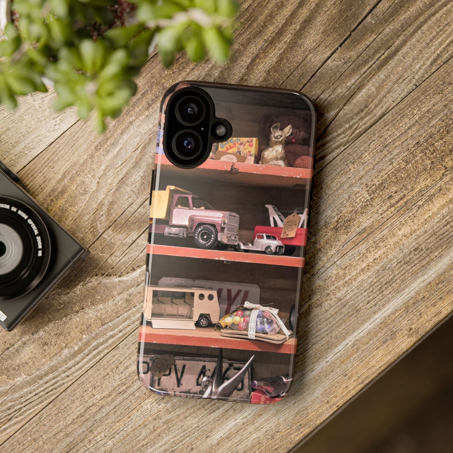 Vintage Toy Shelf Tough Phone Case, Nostalgic Collector Gift for iPhone, Samsung & Google Pixel