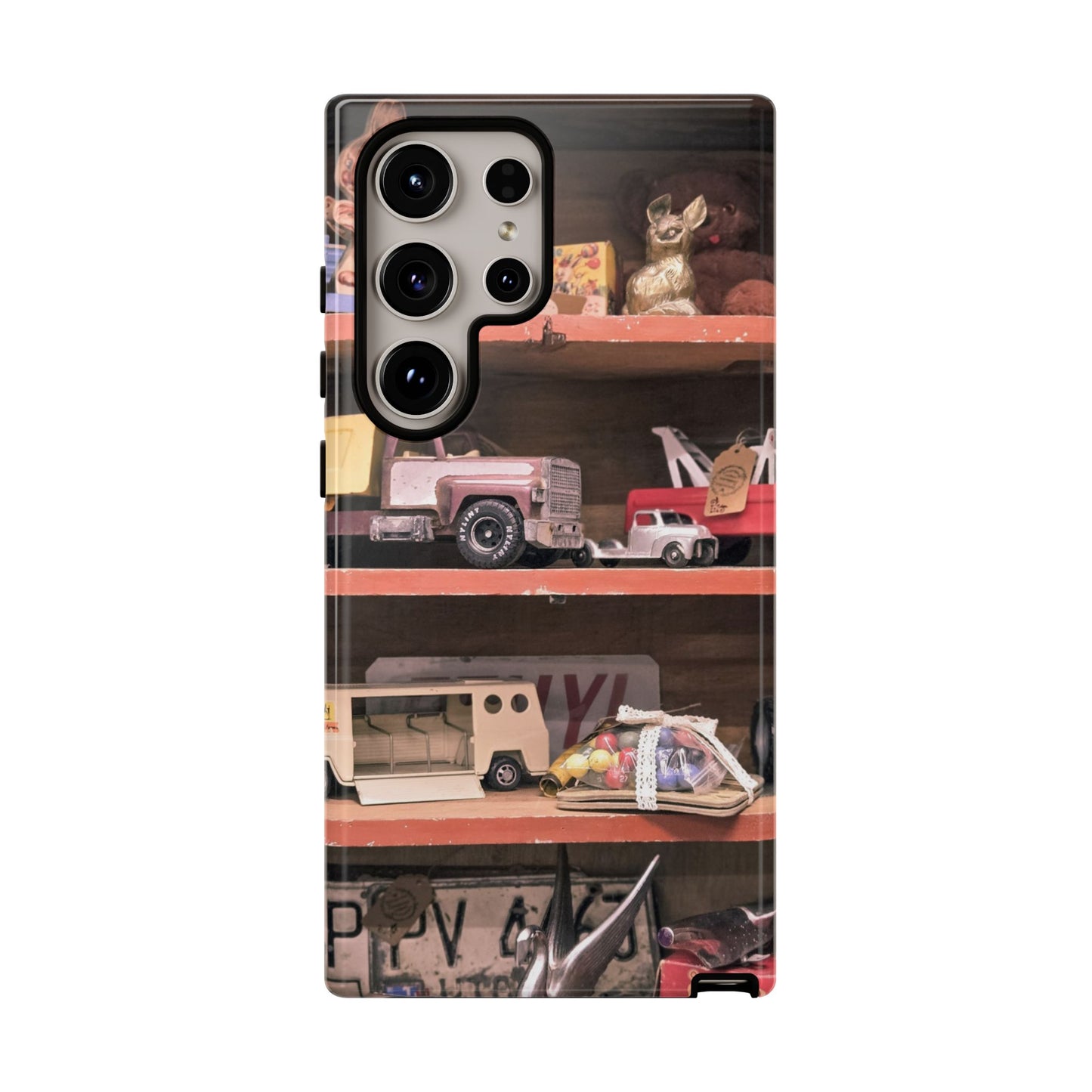 Vintage Toy Shelf Tough Phone Case, Nostalgic Collector Gift for iPhone, Samsung & Google Pixel