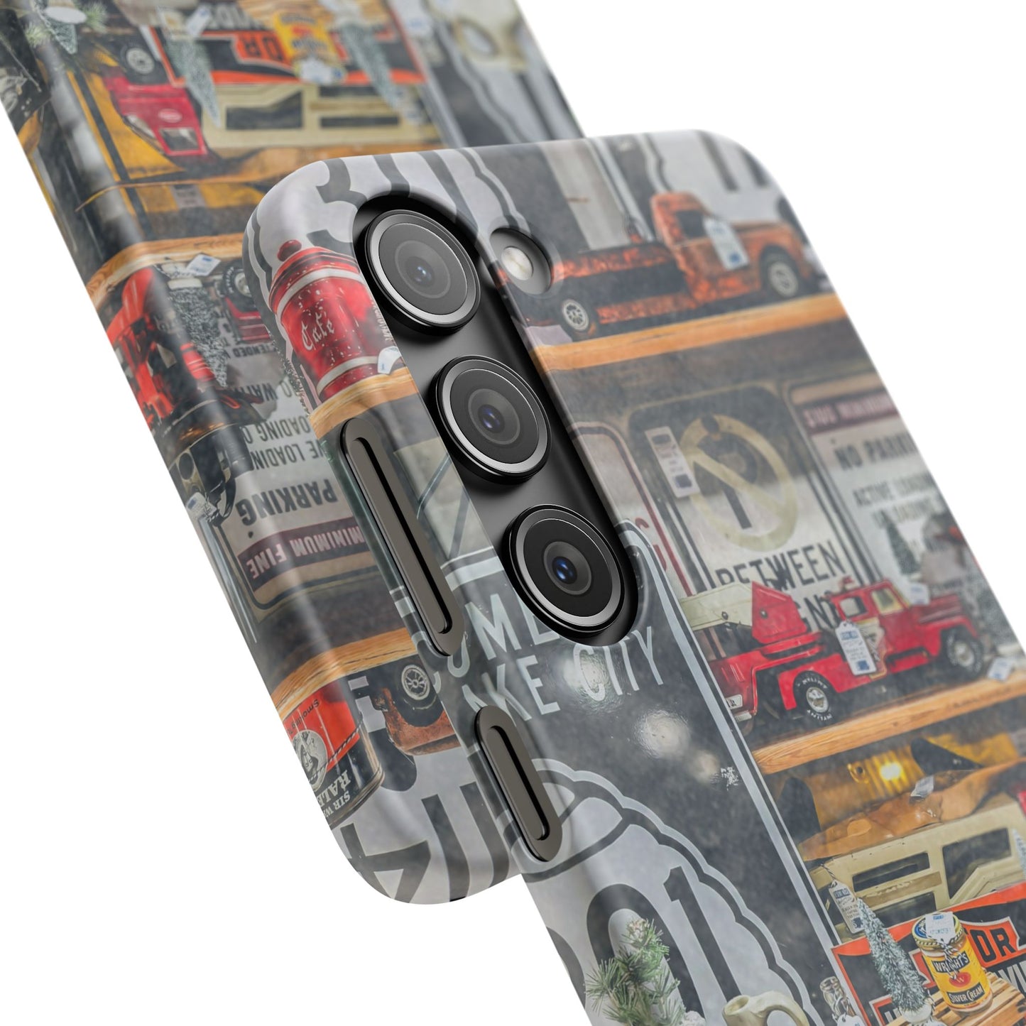 Vintage Toy Fire Truck Snap Case | Retro Truck Phone Case, Road Sign Collage