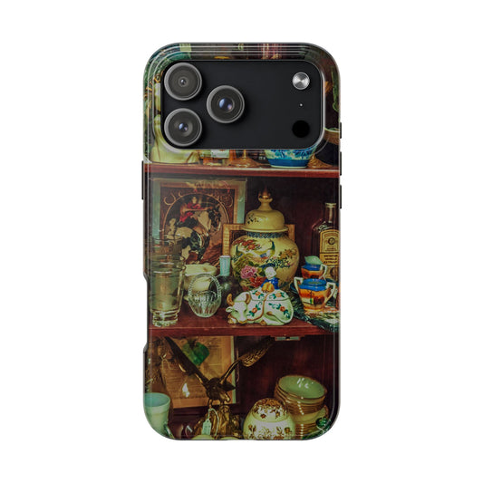 Vintage Curio Cabinet Tough Phone Case, Antique Shelf iPhone & Samsung Cover, Gift for Vintage Decor Lovers
