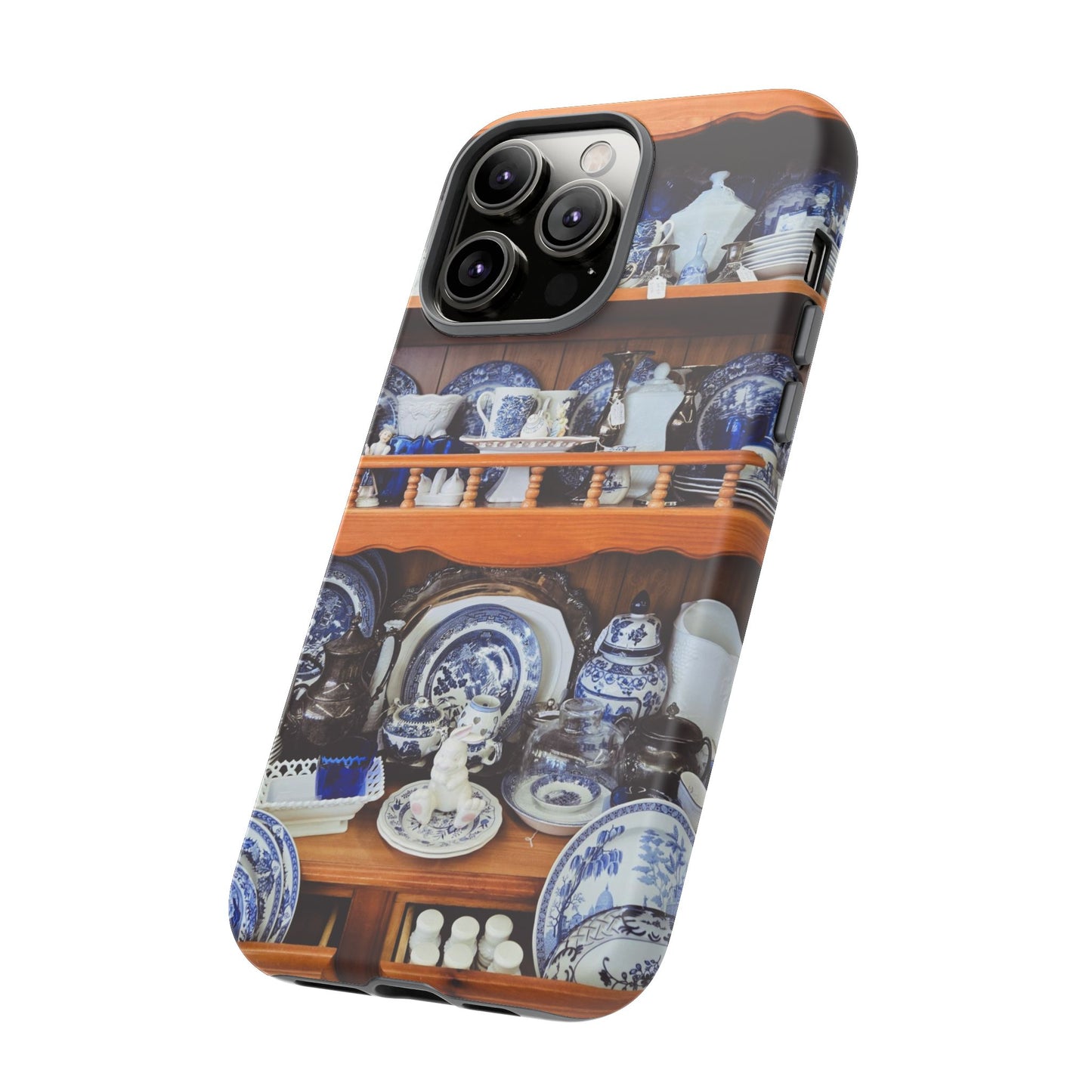 Blue & White China Tough Phone Case, Vintage Curio Shelf iPhone Samsung Google Pixel Cover