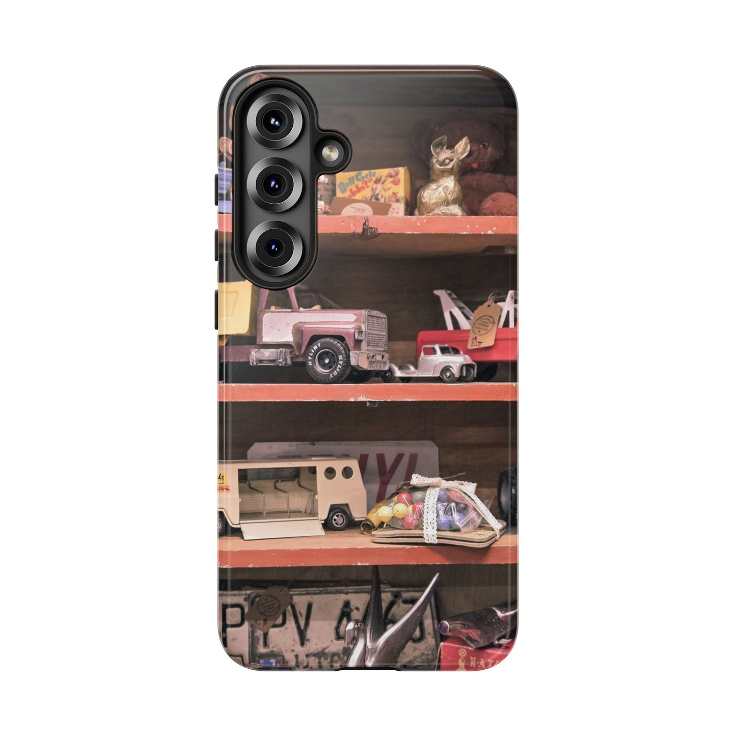 Vintage Toy Shelf Tough Phone Case, Nostalgic Collector Gift for iPhone, Samsung & Google Pixel