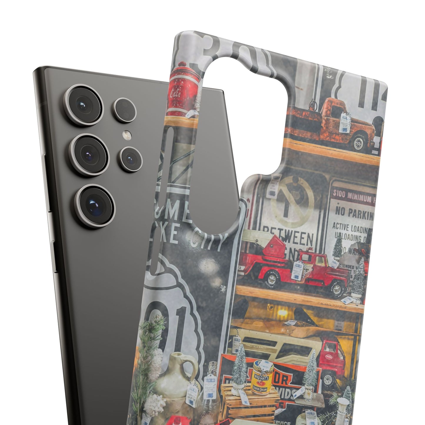 Vintage Toy Fire Truck Snap Case | Retro Truck Phone Case, Road Sign Collage