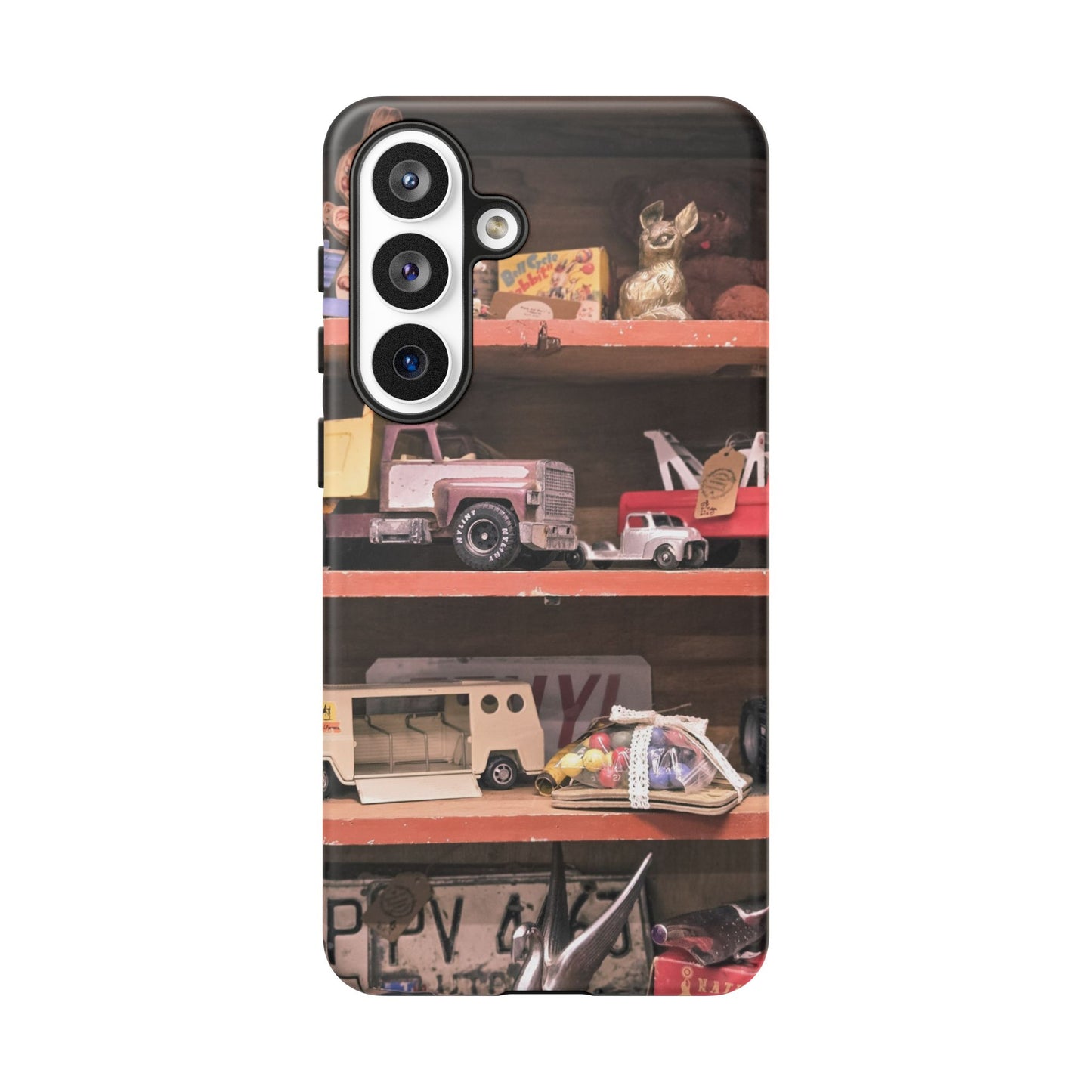 Vintage Toy Shelf Tough Phone Case, Nostalgic Collector Gift for iPhone, Samsung & Google Pixel