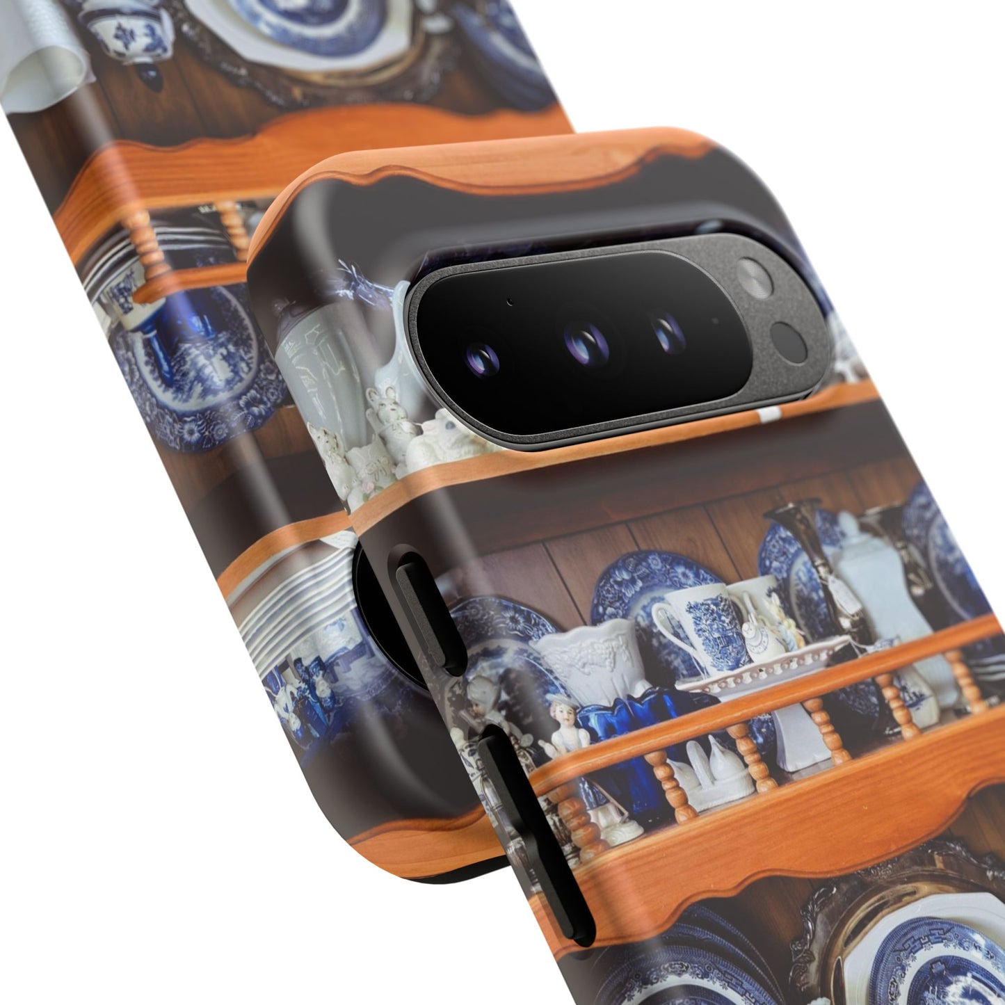 Blue & White China Tough Phone Case, Vintage Curio Shelf iPhone Samsung Google Pixel Cover