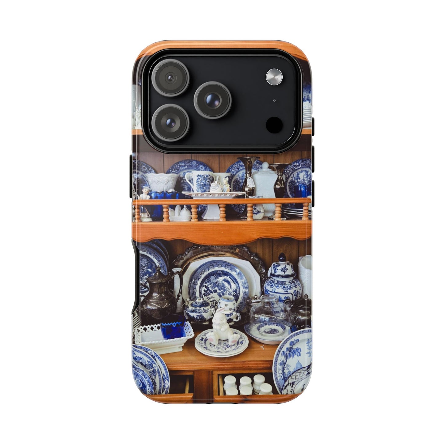 Blue & White China Tough Phone Case, Vintage Curio Shelf iPhone Samsung Google Pixel Cover