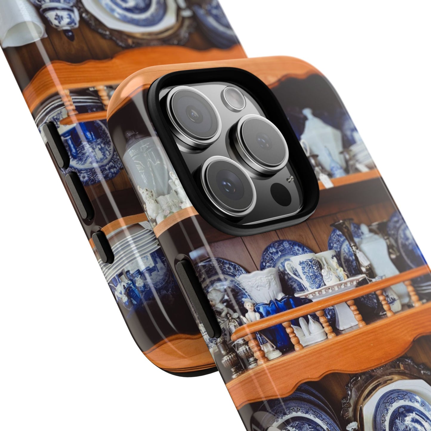 Blue & White China Tough Phone Case, Vintage Curio Shelf iPhone Samsung Google Pixel Cover