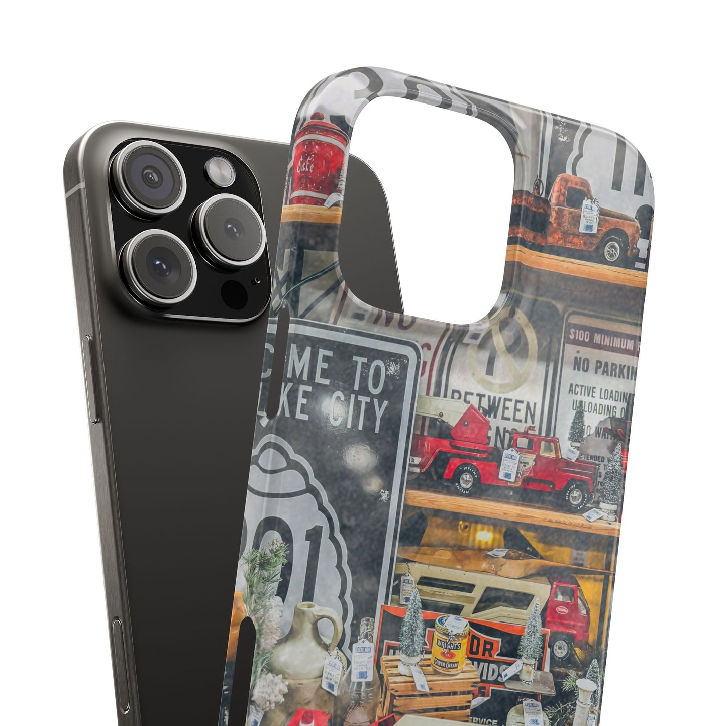 Vintage Toy Fire Truck Snap Case | Retro Truck Phone Case, Road Sign Collage