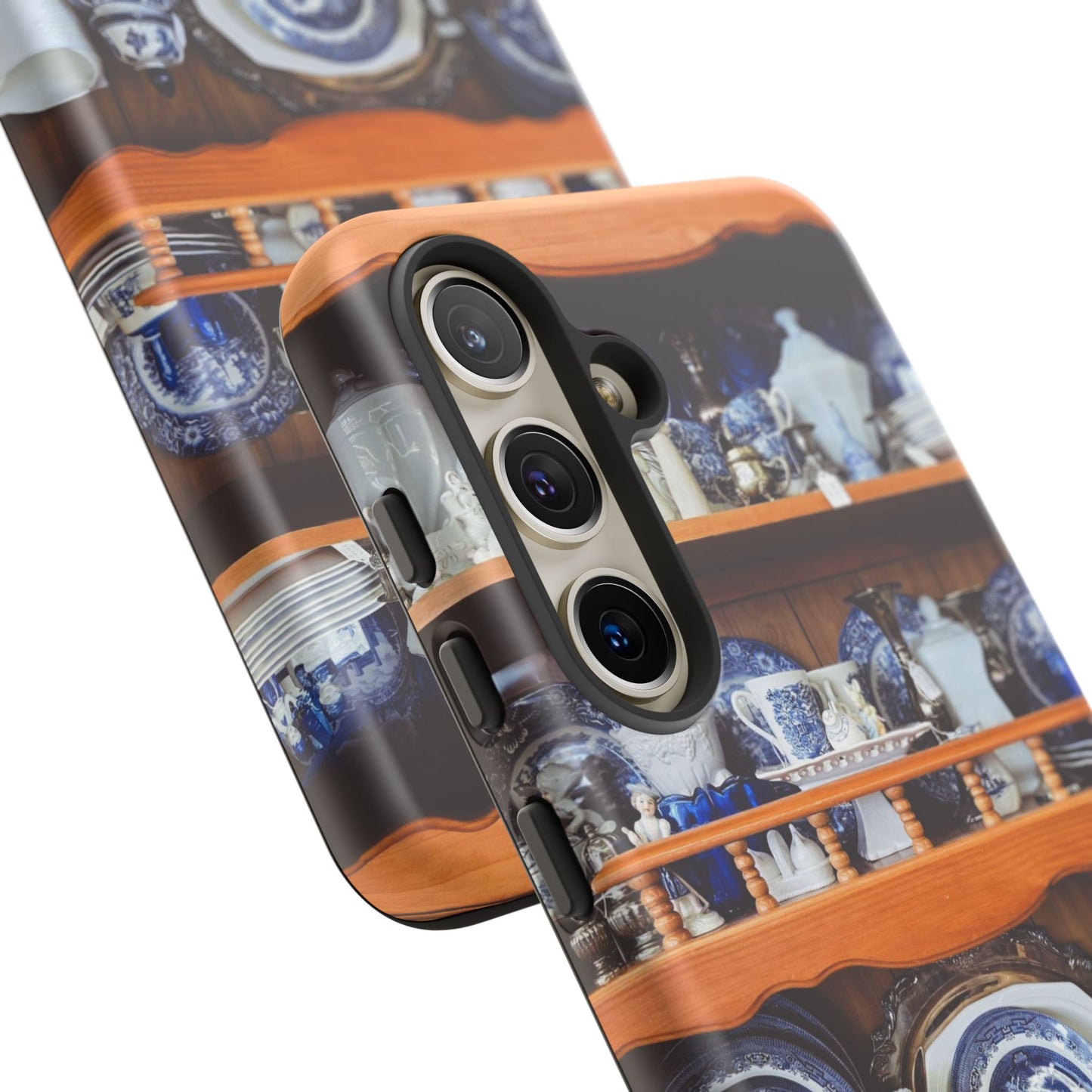 Blue & White China Tough Phone Case, Vintage Curio Shelf iPhone Samsung Google Pixel Cover