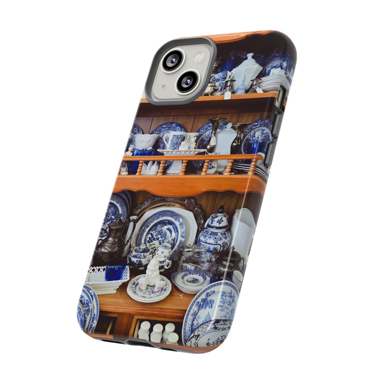 Blue & White China Tough Phone Case, Vintage Curio Shelf iPhone Samsung Google Pixel Cover