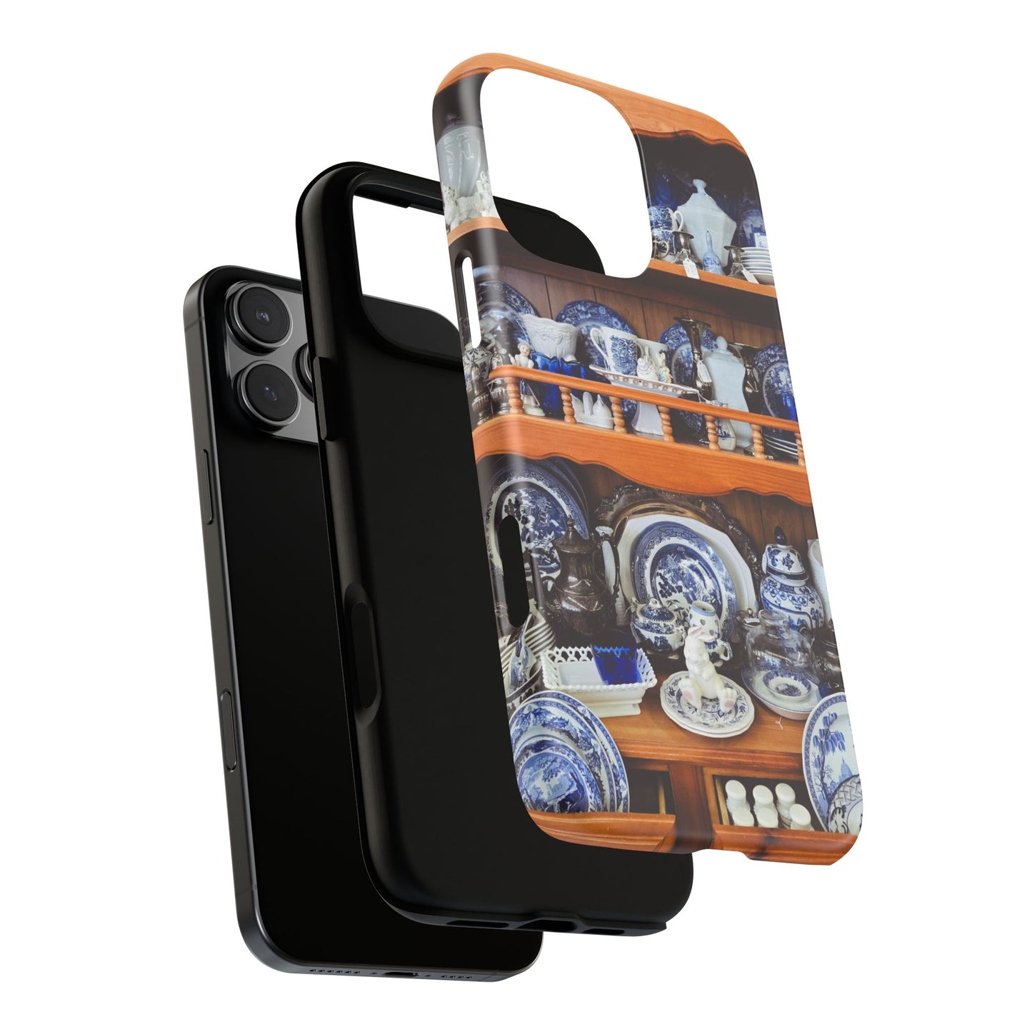 Blue & White China Tough Phone Case, Vintage Curio Shelf iPhone Samsung Google Pixel Cover