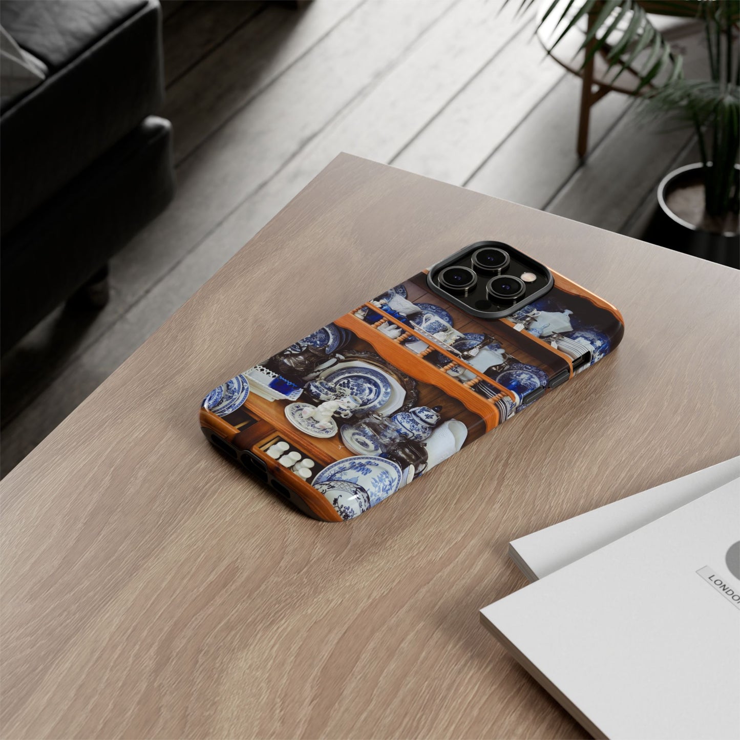 Blue & White China Tough Phone Case, Vintage Curio Shelf iPhone Samsung Google Pixel Cover