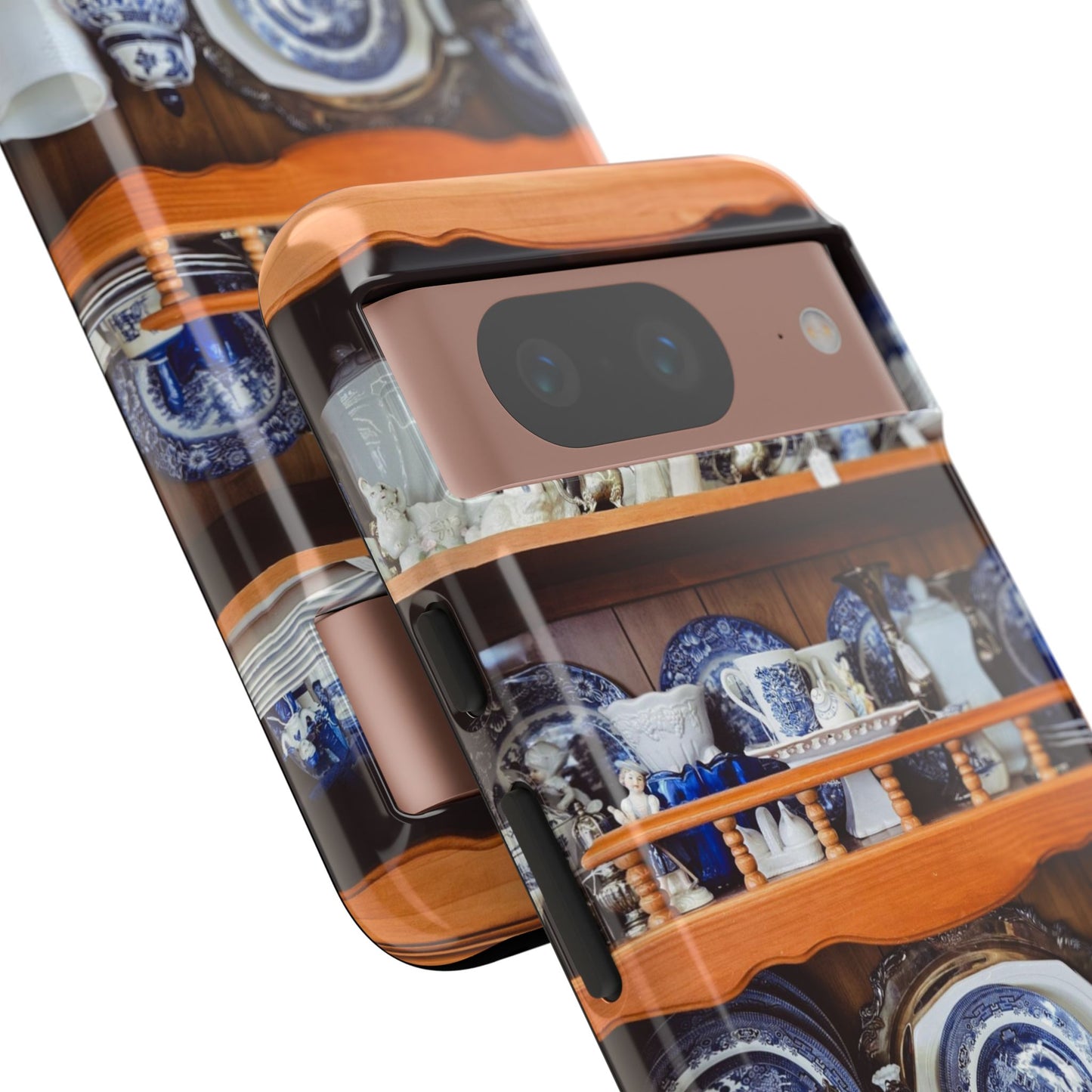 Blue & White China Tough Phone Case, Vintage Curio Shelf iPhone Samsung Google Pixel Cover